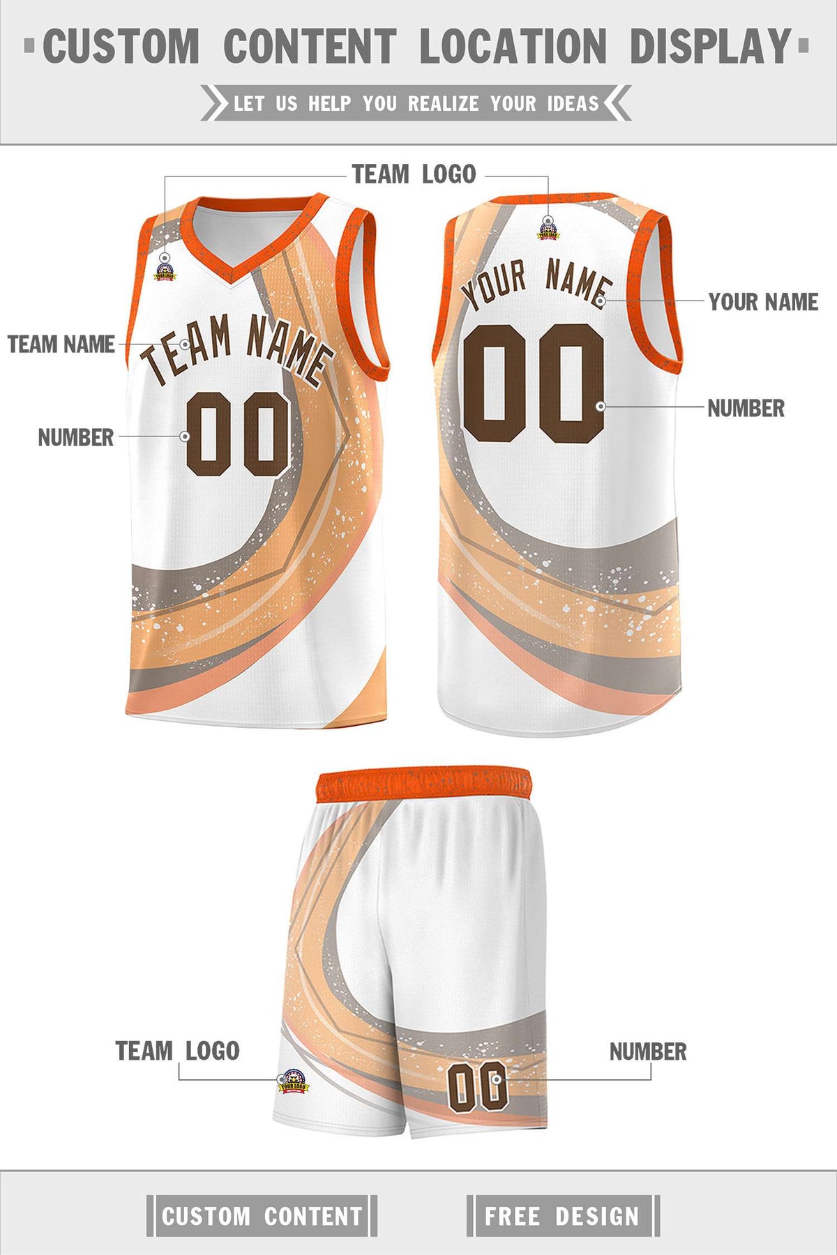 Custom White Light Orange Personalized Galaxy Graffiti Pattern Sports Uniform Basketball Jersey