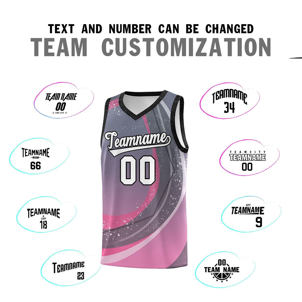 Custom Dark Gray Pink Personalized Galaxy Graffiti Pattern Sports Uniform Basketball Jersey