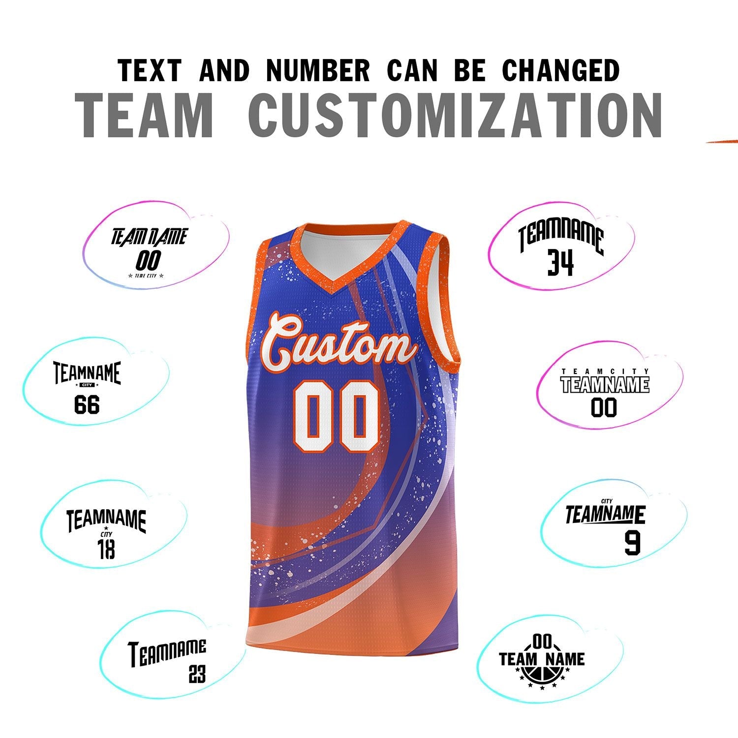 Custom Royal Orange Personalized Galaxy Graffiti Pattern Sports Uniform Basketball Jersey