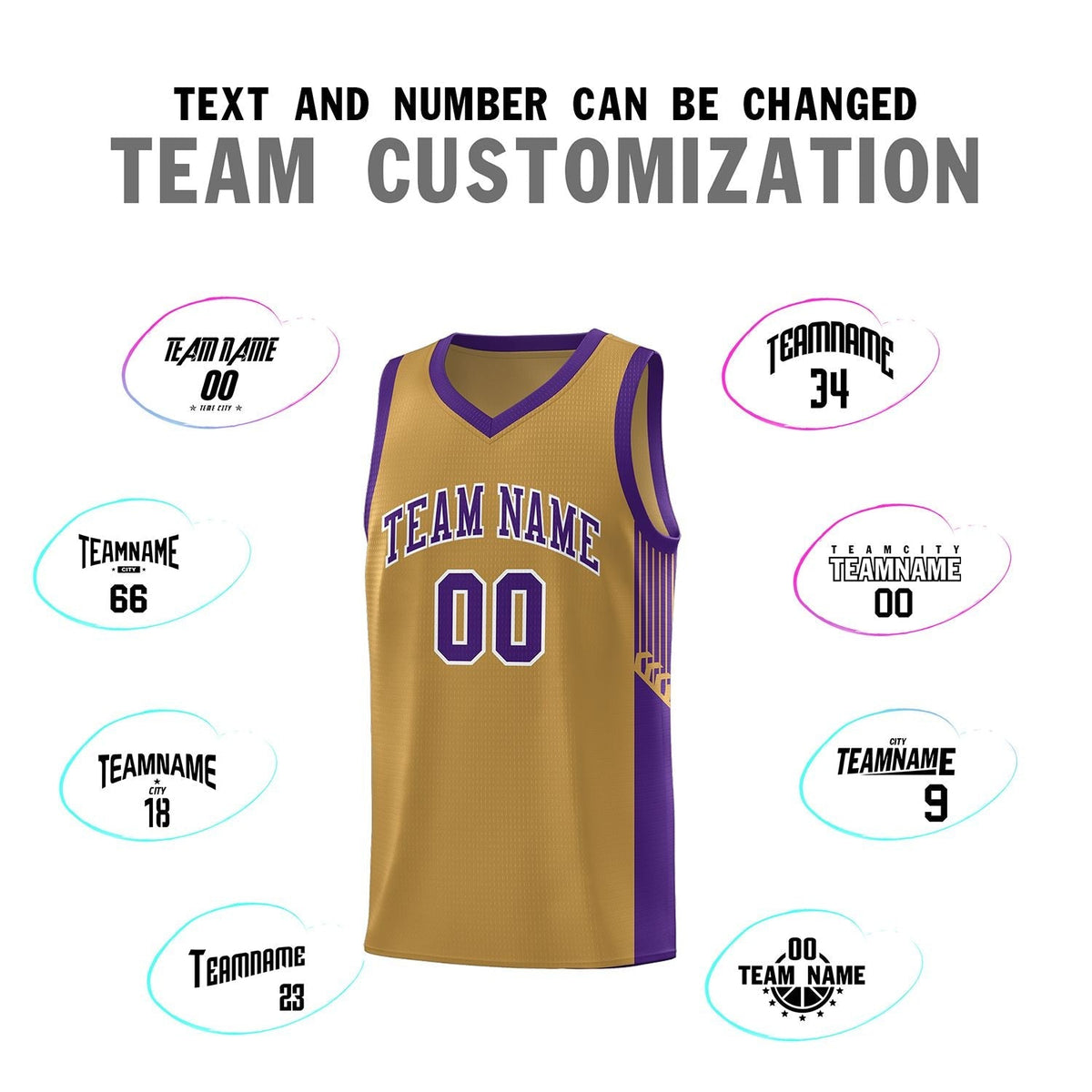 Custom Old Gold Purple-White Side Stripe Fashion Sports Uniform Basketball Jersey