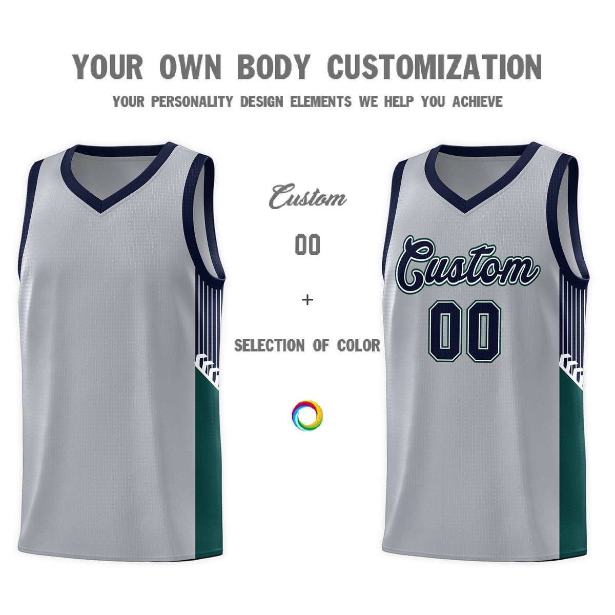 Custom Gray Navy-White Side Stripe Fashion Sports Uniform Basketball Jersey