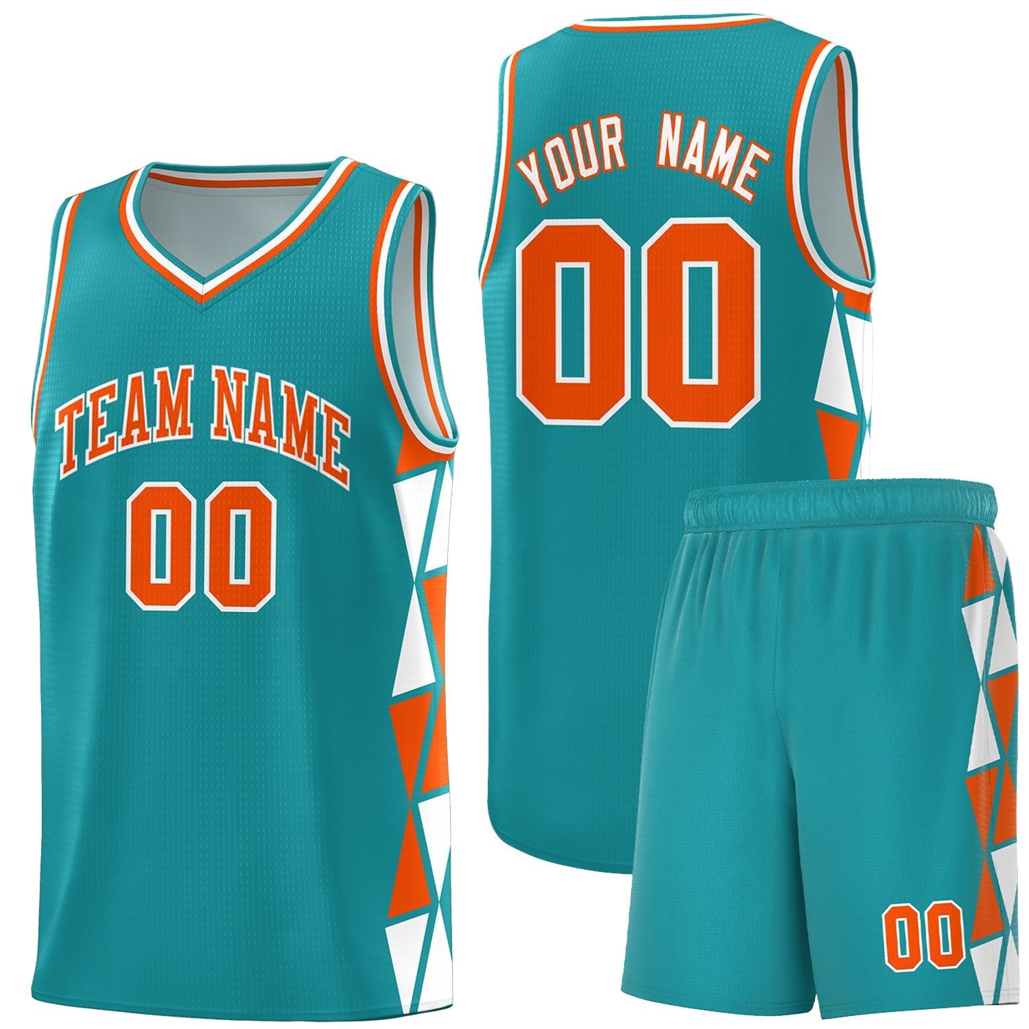 Custom Aqua Orange-White Side Two-Color Triangle Splicing Sports Uniform Basketball Jersey