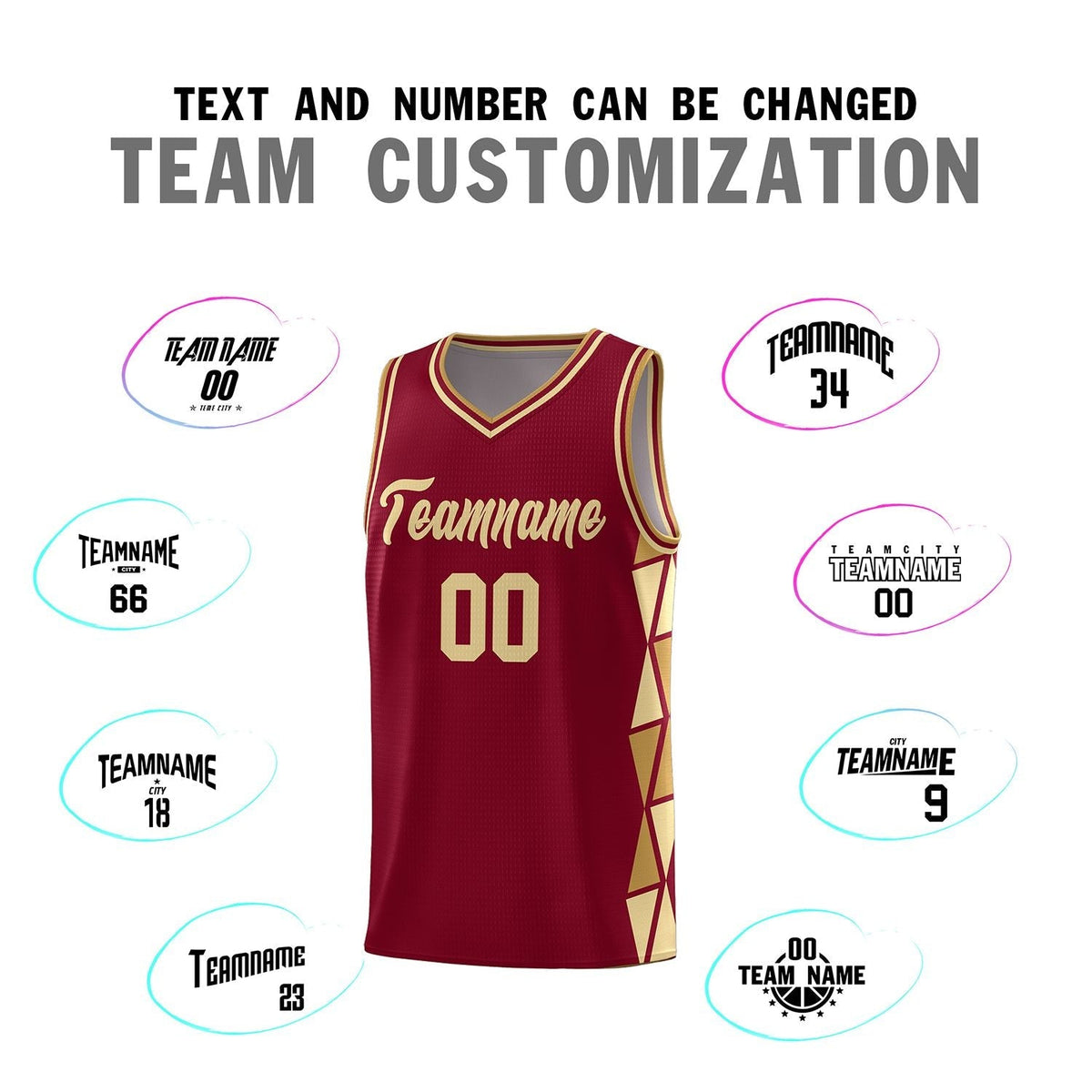 Custom Crimson Old Gold-Khaki Side Two-Color Triangle Splicing Sports Uniform Basketball Jersey