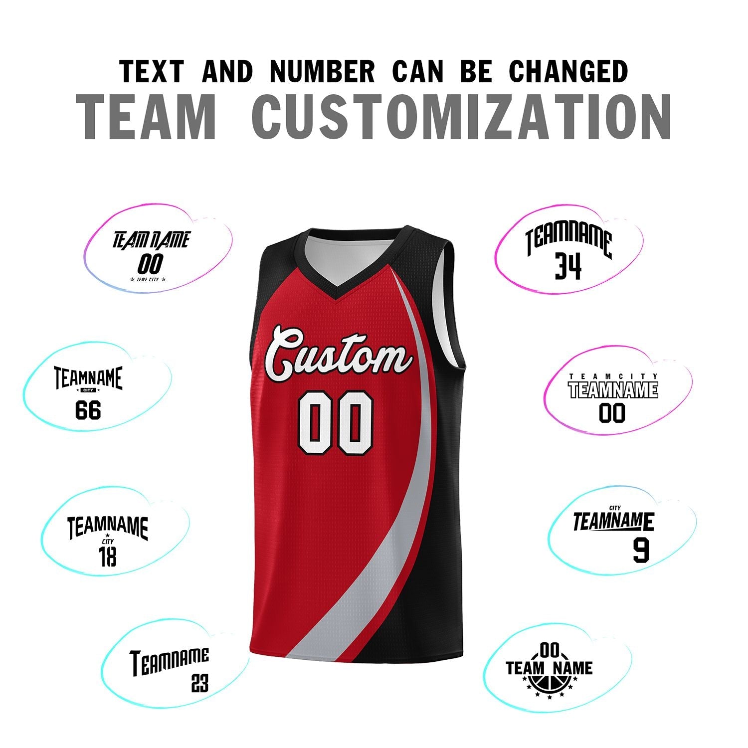 Custom Red Gray-Black Color Block Sports Uniform Basketball Jersey