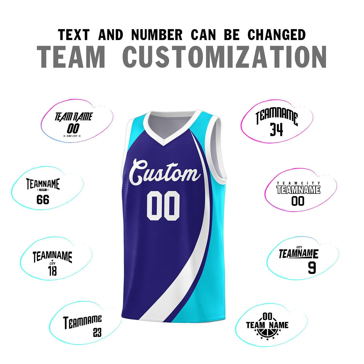 Custom Violet White-Sky Blue Color Block Sports Uniform Basketball Jersey