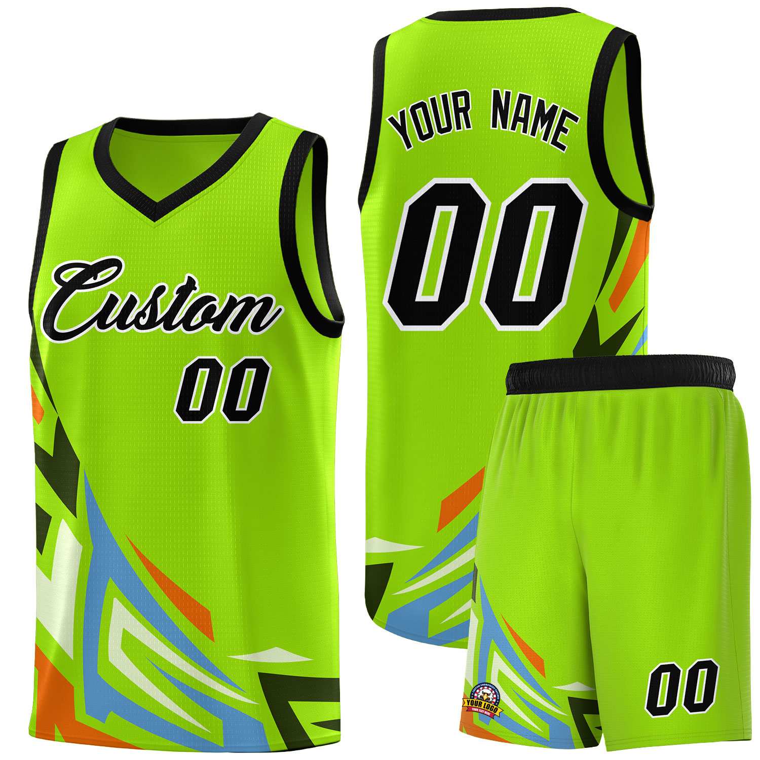 Custom Neon Green Gradient Graffiti Pattern Sports Uniform Basketball Jersey