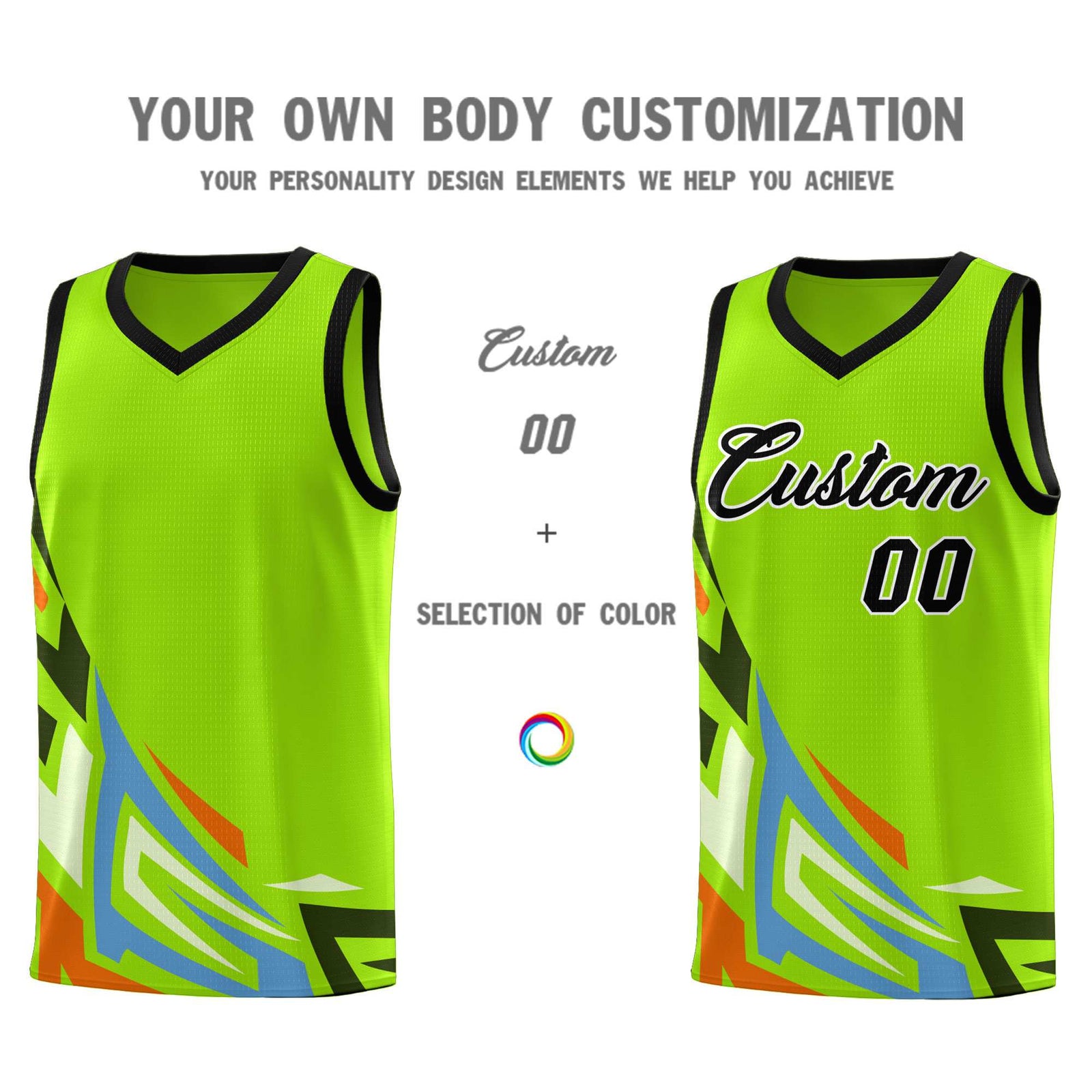 Custom Neon Green Gradient Graffiti Pattern Sports Uniform Basketball Jersey