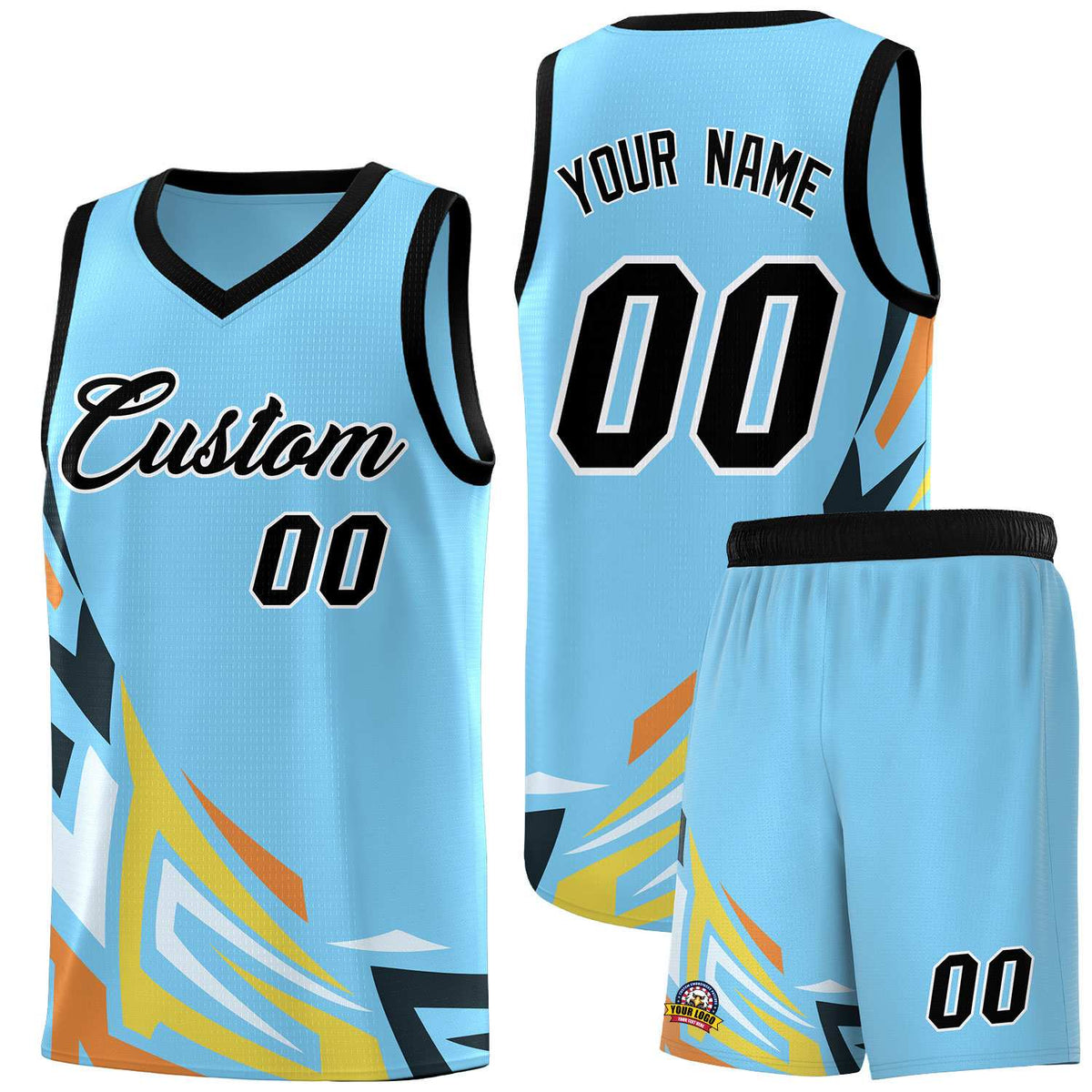 Custom Light Blue Gradient Graffiti Pattern Sports Uniform Basketball Jersey