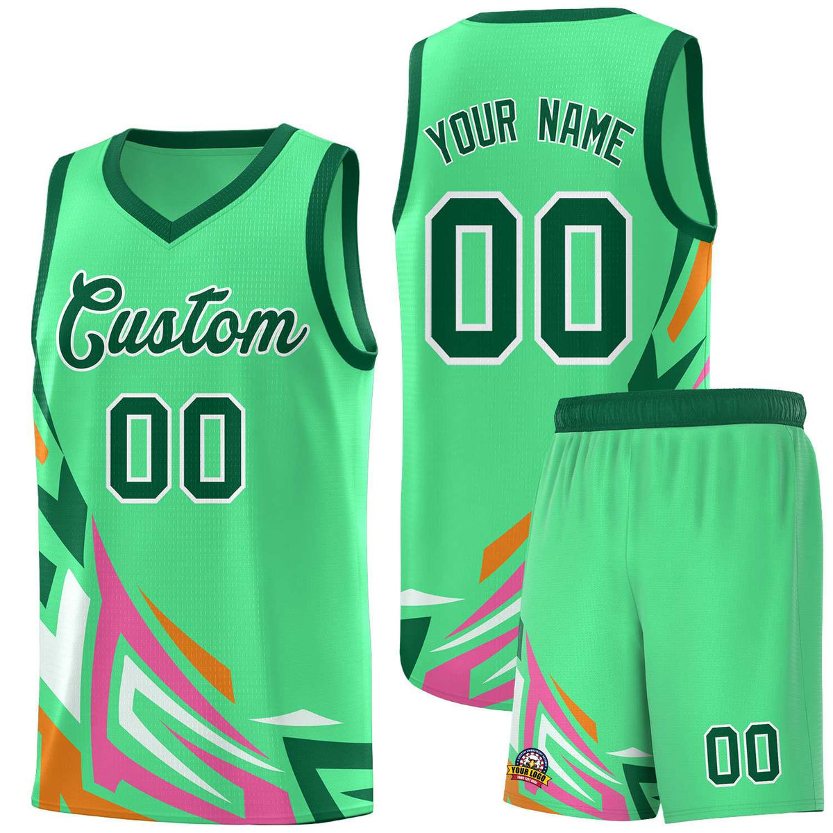 Custom Green Gradient Graffiti Pattern Sports Uniform Basketball Jersey