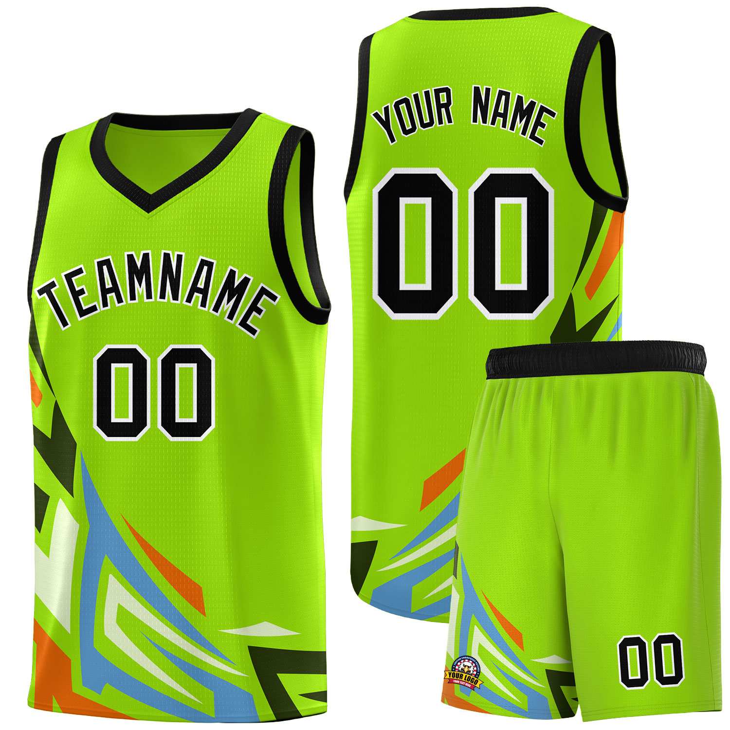 Custom Neon Green Gradient Graffiti Pattern Sports Uniform Basketball Jersey