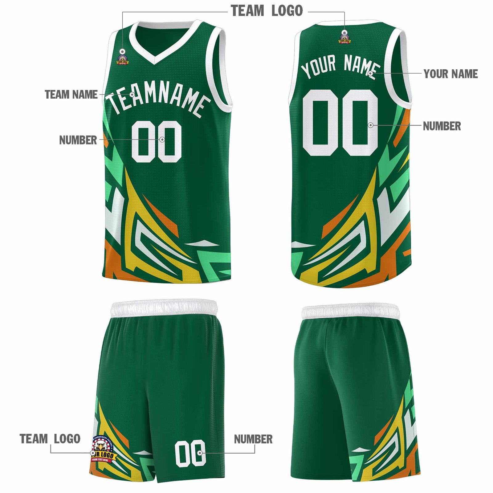 Custom Kelly Green Gradient Graffiti Pattern Sports Uniform Basketball Jersey