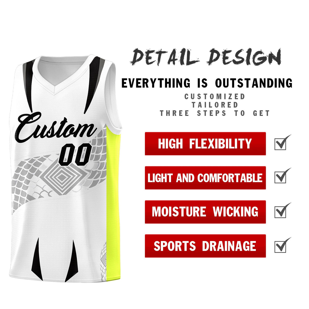 Custom White Neon Green Snake Scale Venomous Fang for Clubs Graffiti Pattern Basketball Suit Jersey