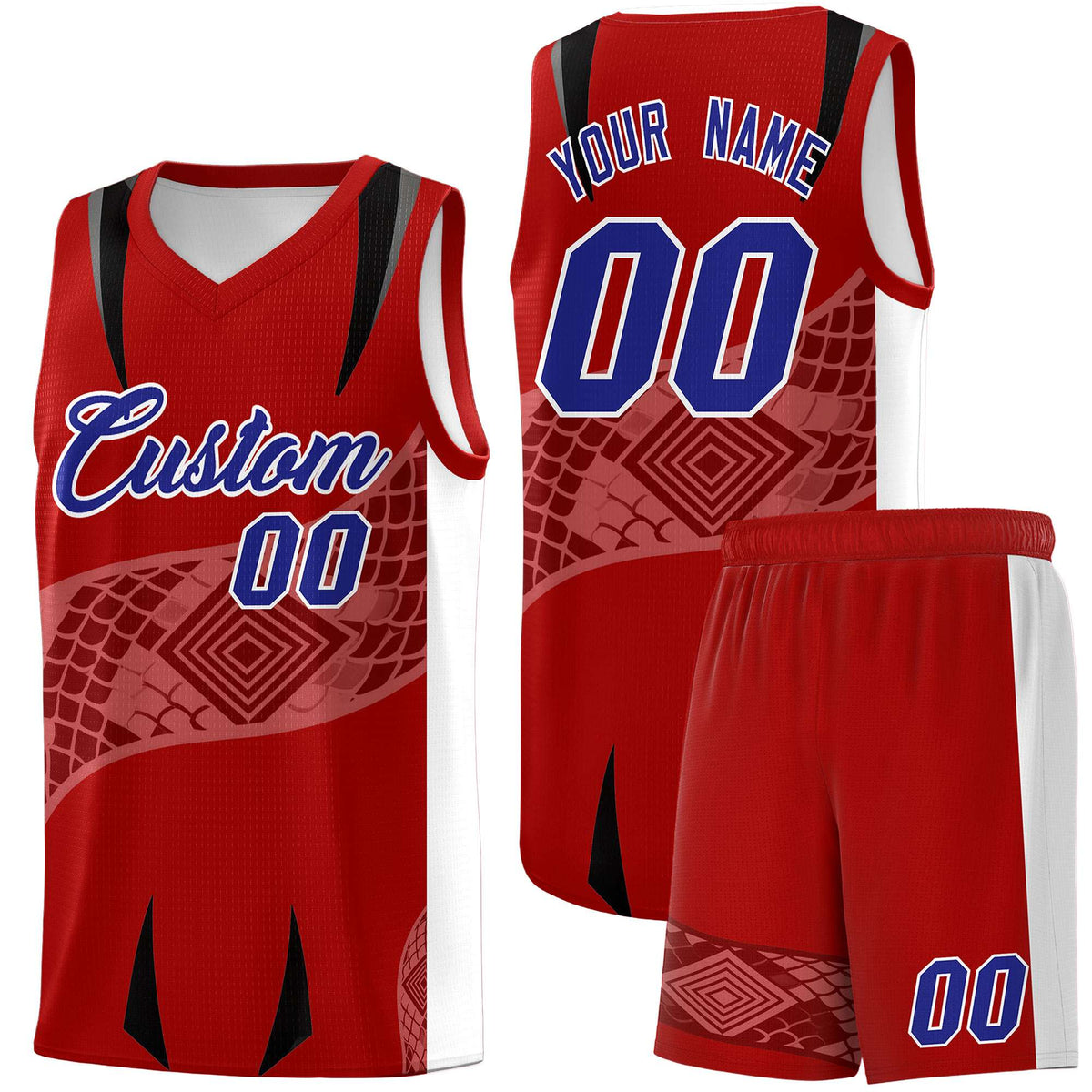 Custom Red White Snake Scale Venomous Fang for Leagues Graffiti Pattern Basketball Suit Jersey