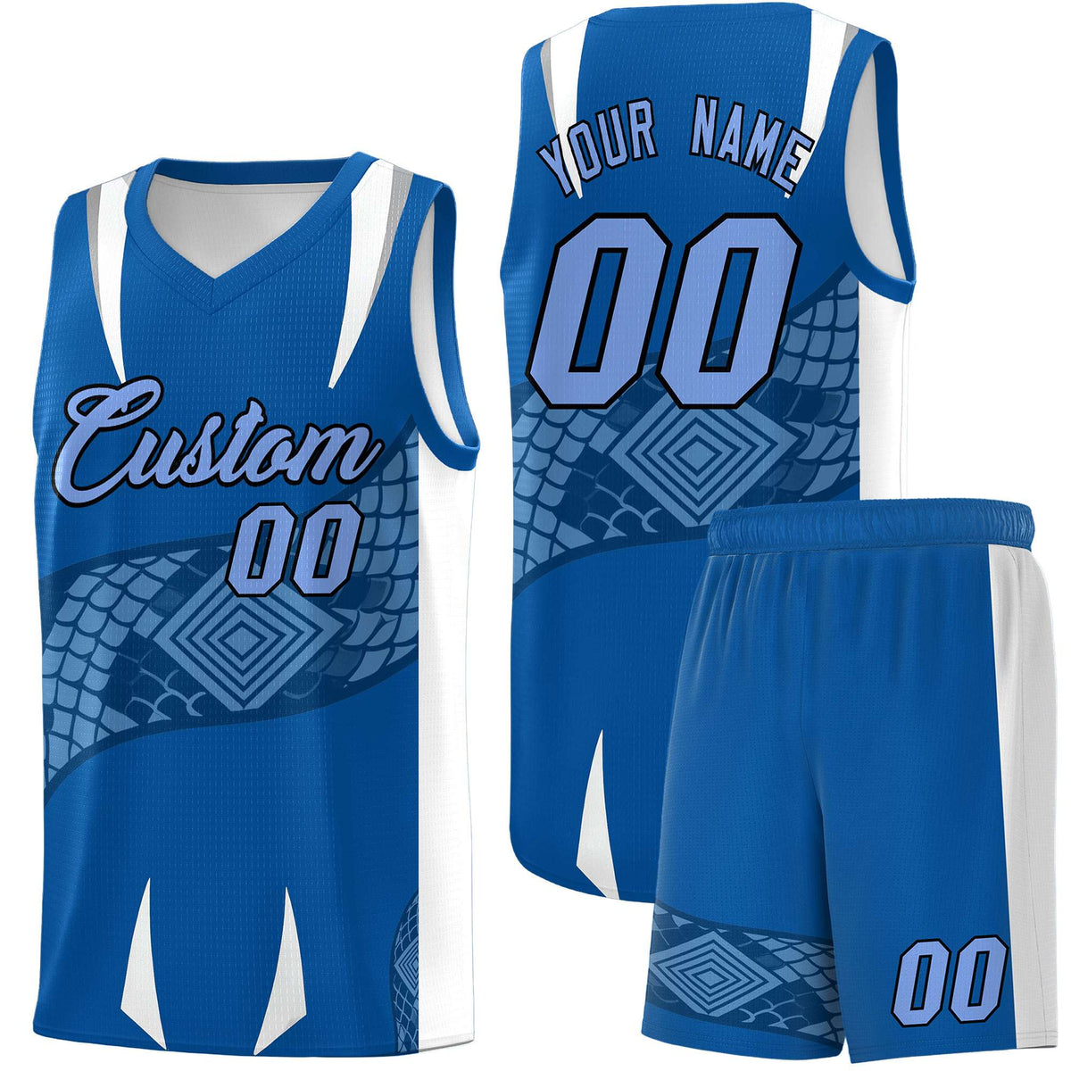 Custom Royal White Snake Scale Venomous Fang Breathable Graffiti Pattern Basketball Suit Jersey