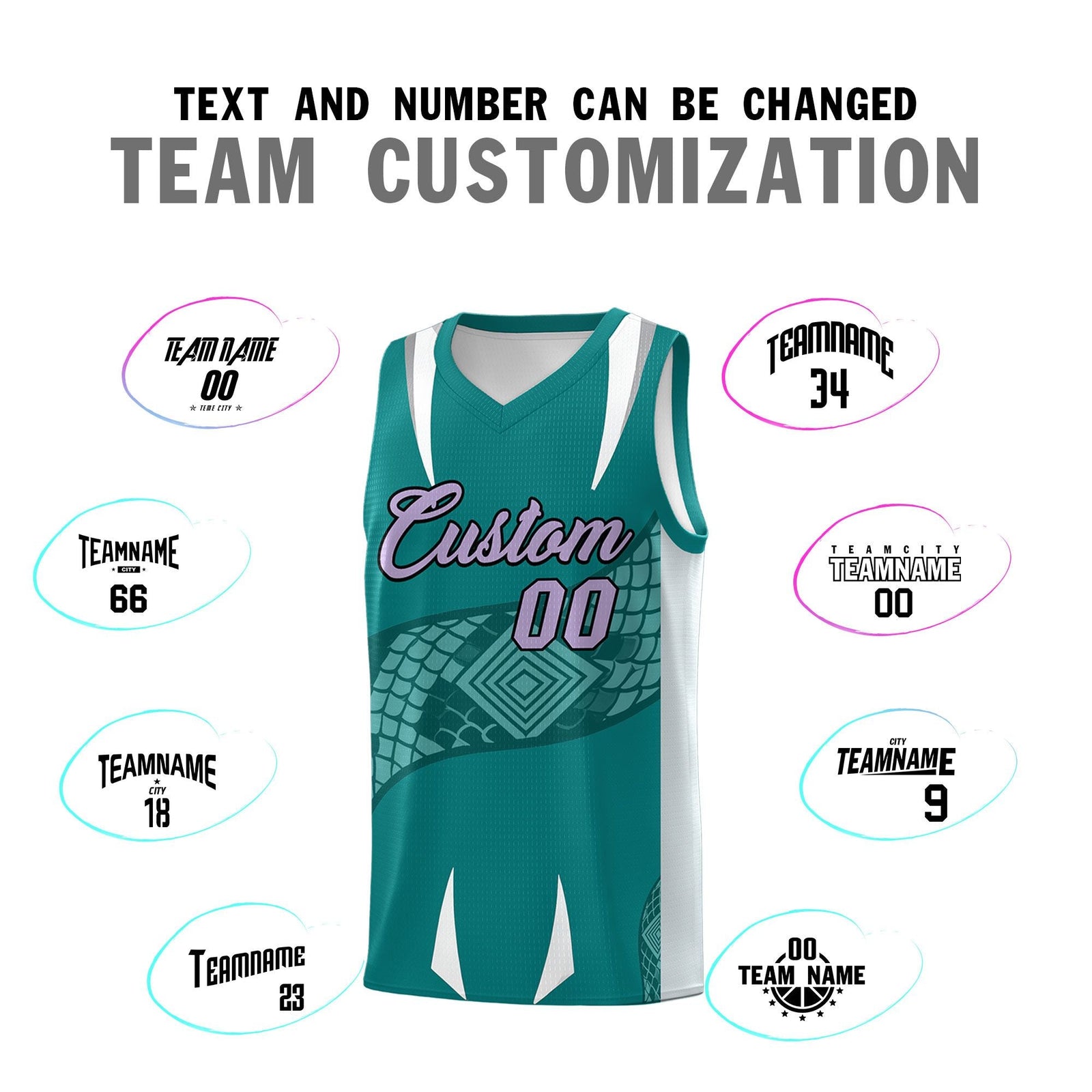 Custom Teal Silver Snake Scale Venomous Fang Breathable Graffiti Pattern Basketball Suit Jersey
