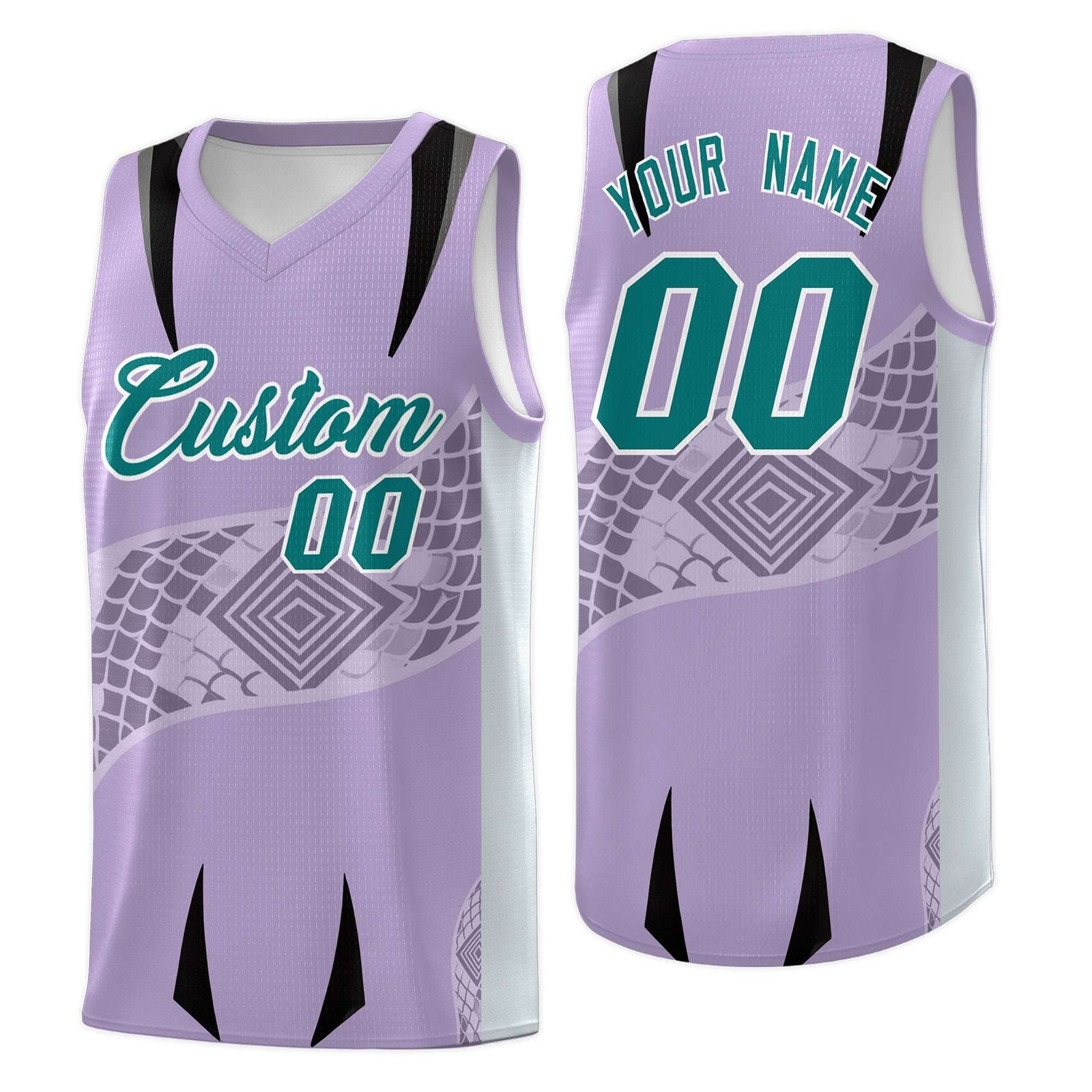 Custom Light Purple Silver Snake Scale Venomous Fang for Clubs Graffiti Pattern Basketball Suit Jersey