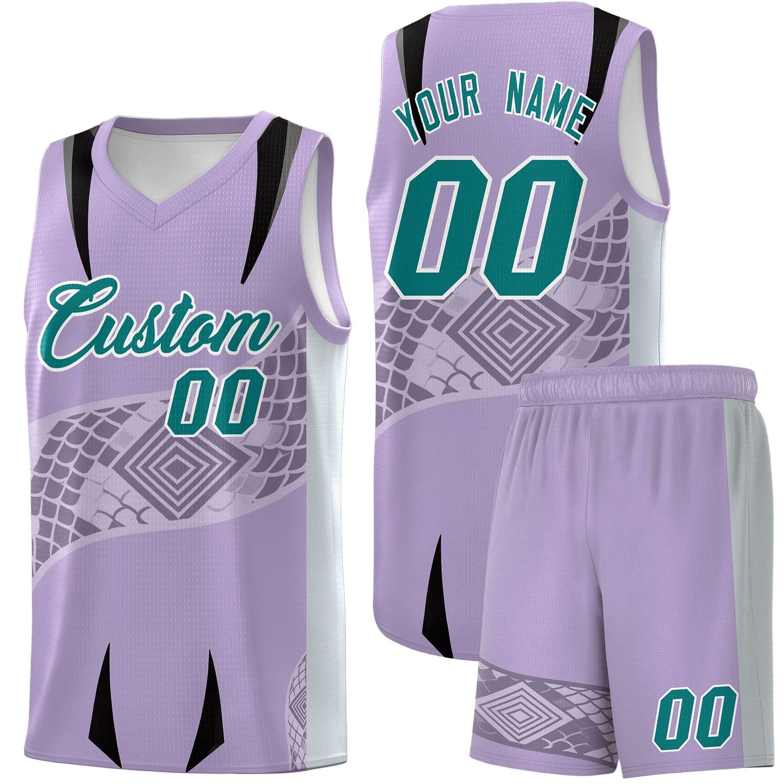 Custom Light Purple Silver Snake Scale Venomous Fang for Clubs Graffiti Pattern Basketball Suit Jersey
