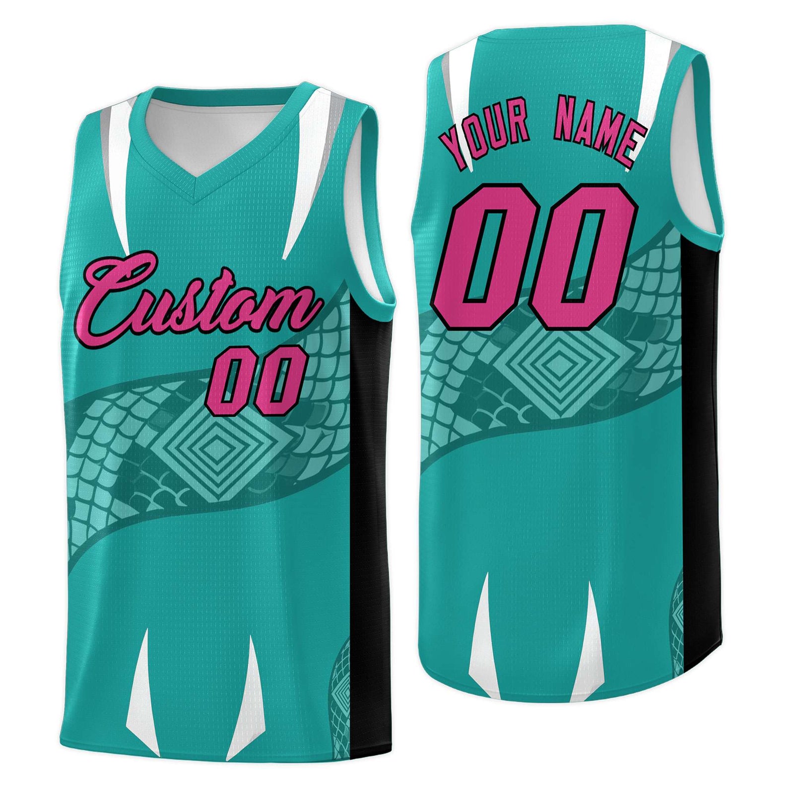 Custom Aqua Black Snake Scale Venomous Fang Lightweight Graffiti Pattern Basketball Suit Jersey