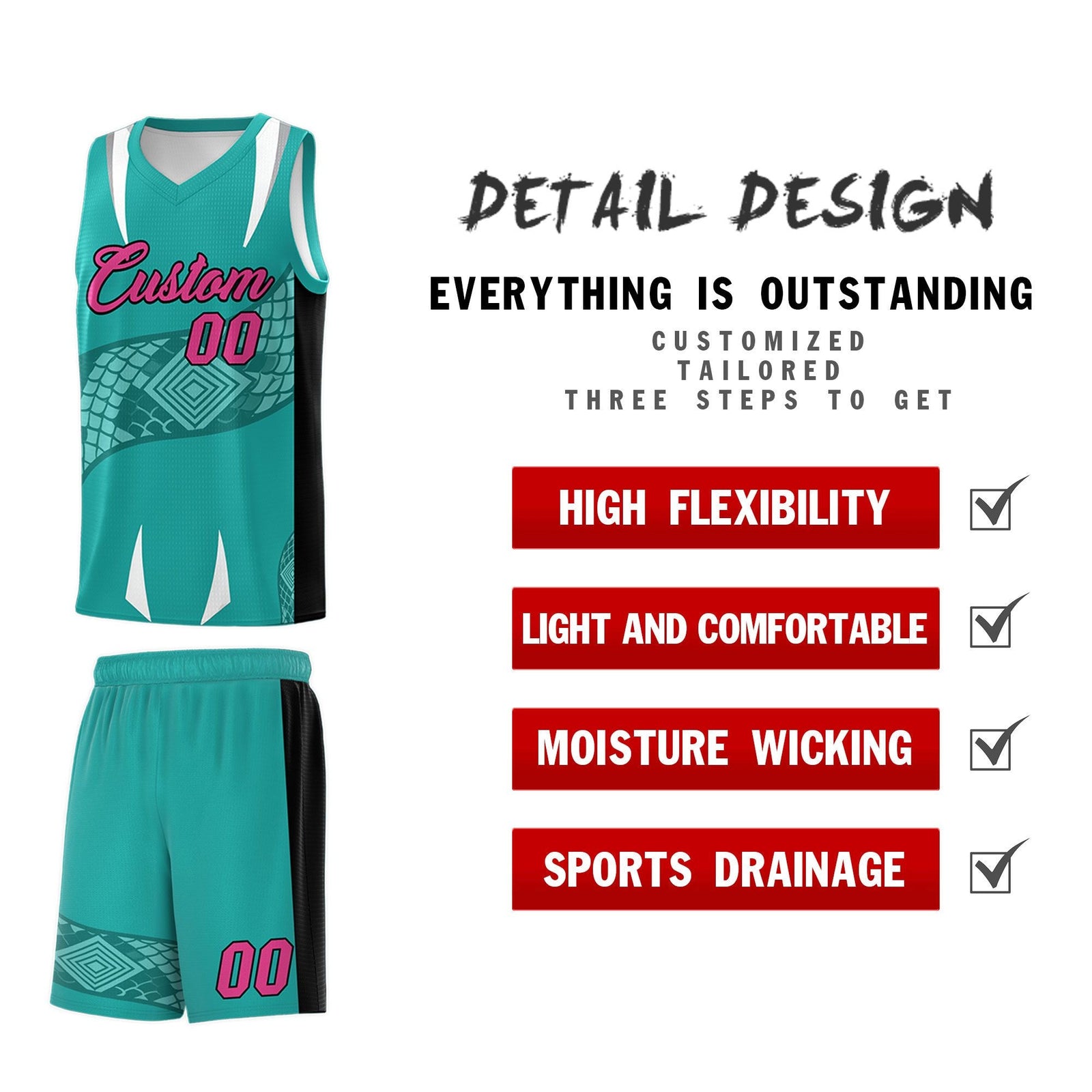 Custom Aqua Black Snake Scale Venomous Fang Lightweight Graffiti Pattern Basketball Suit Jersey