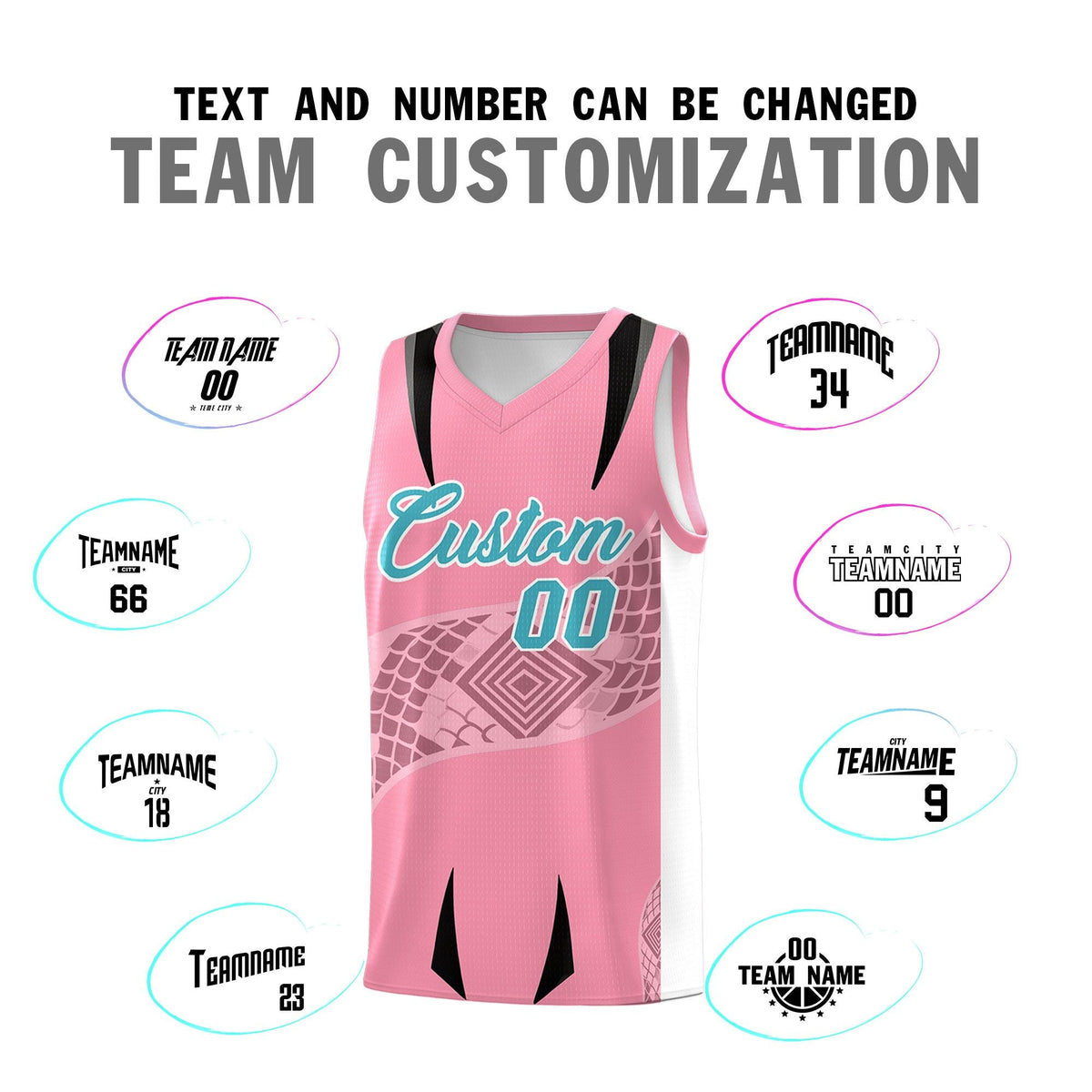 Custom Light Pink White Snake Scale Venomous Fang for Leagues Graffiti Pattern Basketball Suit Jersey
