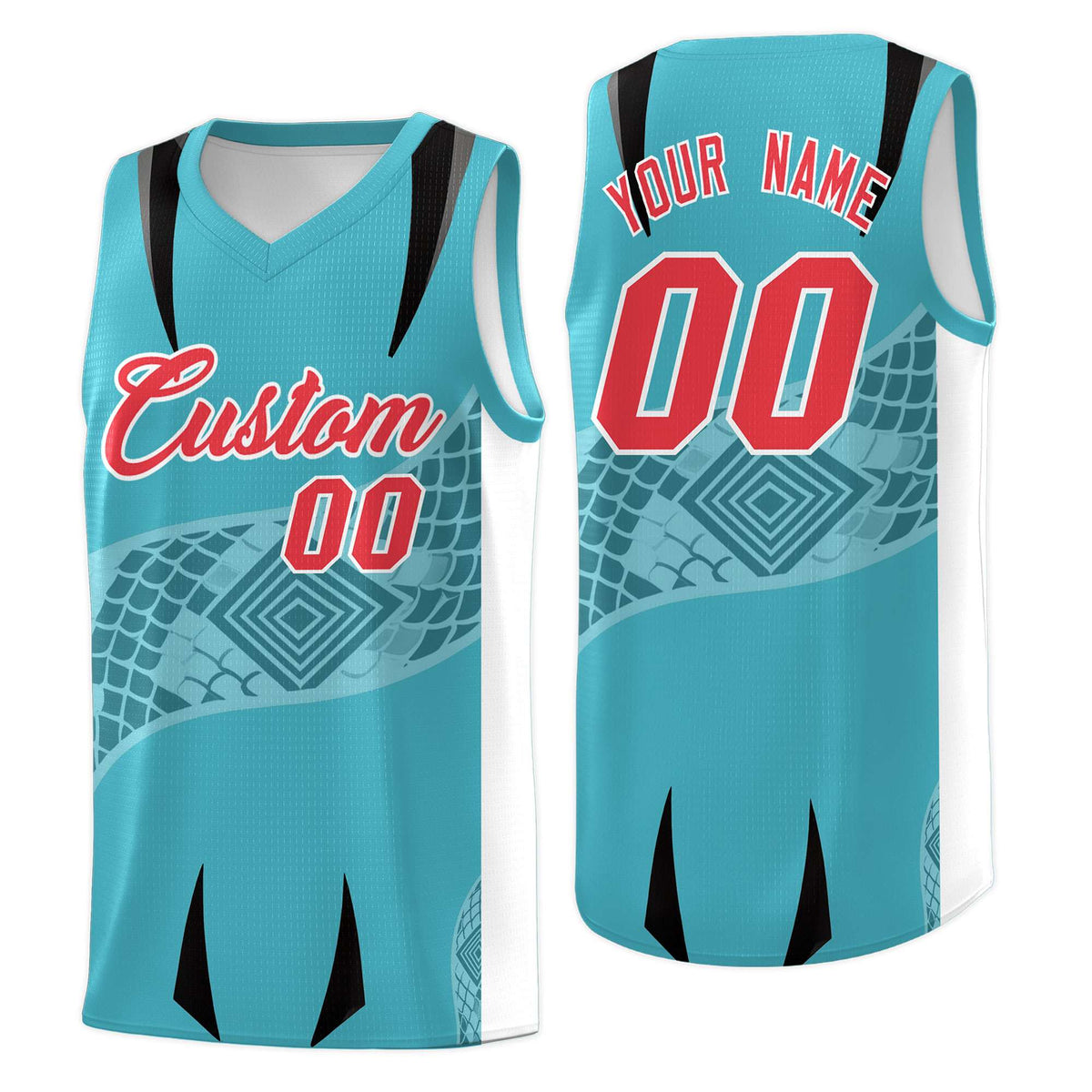 Custom Sky Blue White Snake Scale Venomous Fang for Team Graffiti Pattern Basketball Suit Jersey
