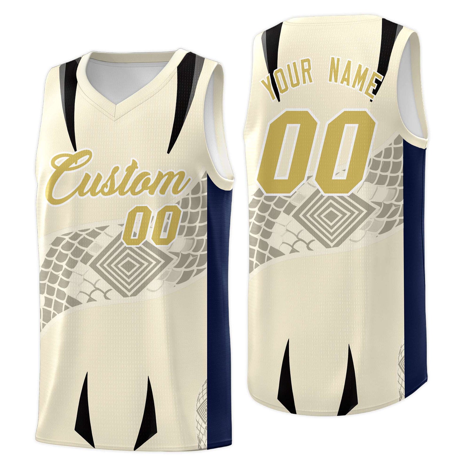 Custom Light Khaki Navy Snake Scale Venomous Fang for Leagues Graffiti Pattern Basketball Suit Jersey