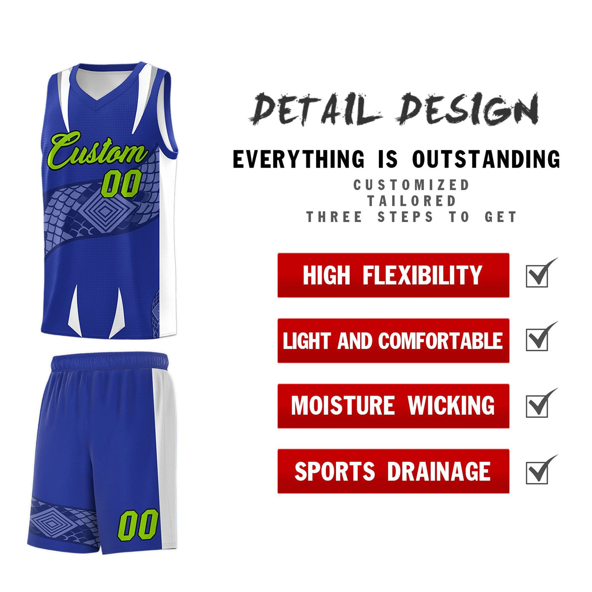 Custom Royal White Snake Scale Venomous Fang Drapable Graffiti Pattern Basketball Suit Jersey