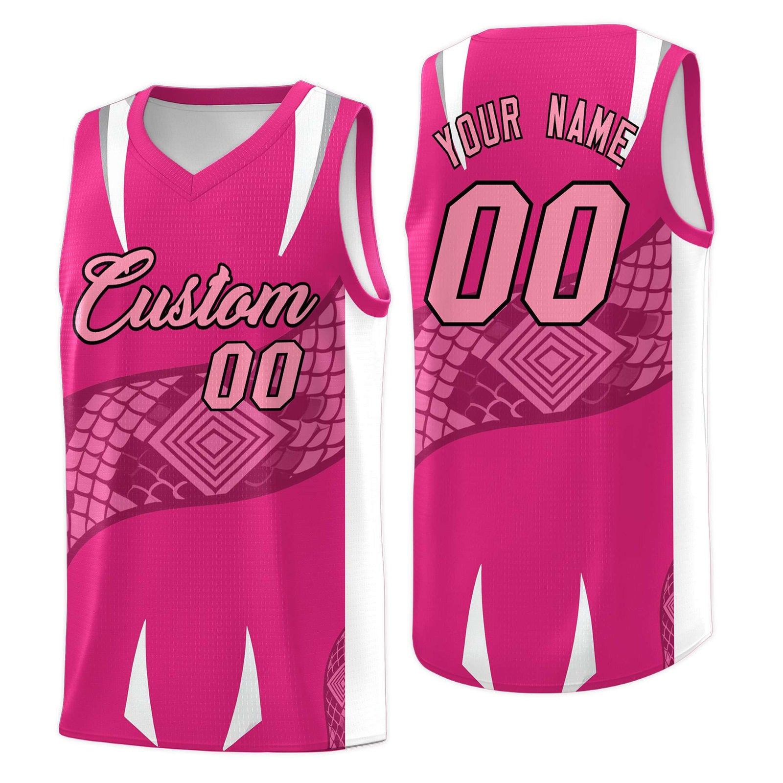 Custom Rose Red White Snake Scale Venomous Fang Breathable Graffiti Pattern Basketball Suit Jersey