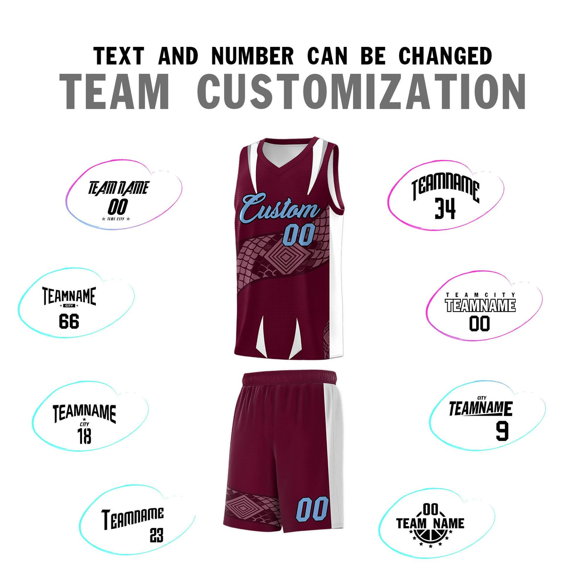 Custom Burgundy White Snake Scale Venomous Fang Lightweight Graffiti Pattern Basketball Suit Jersey