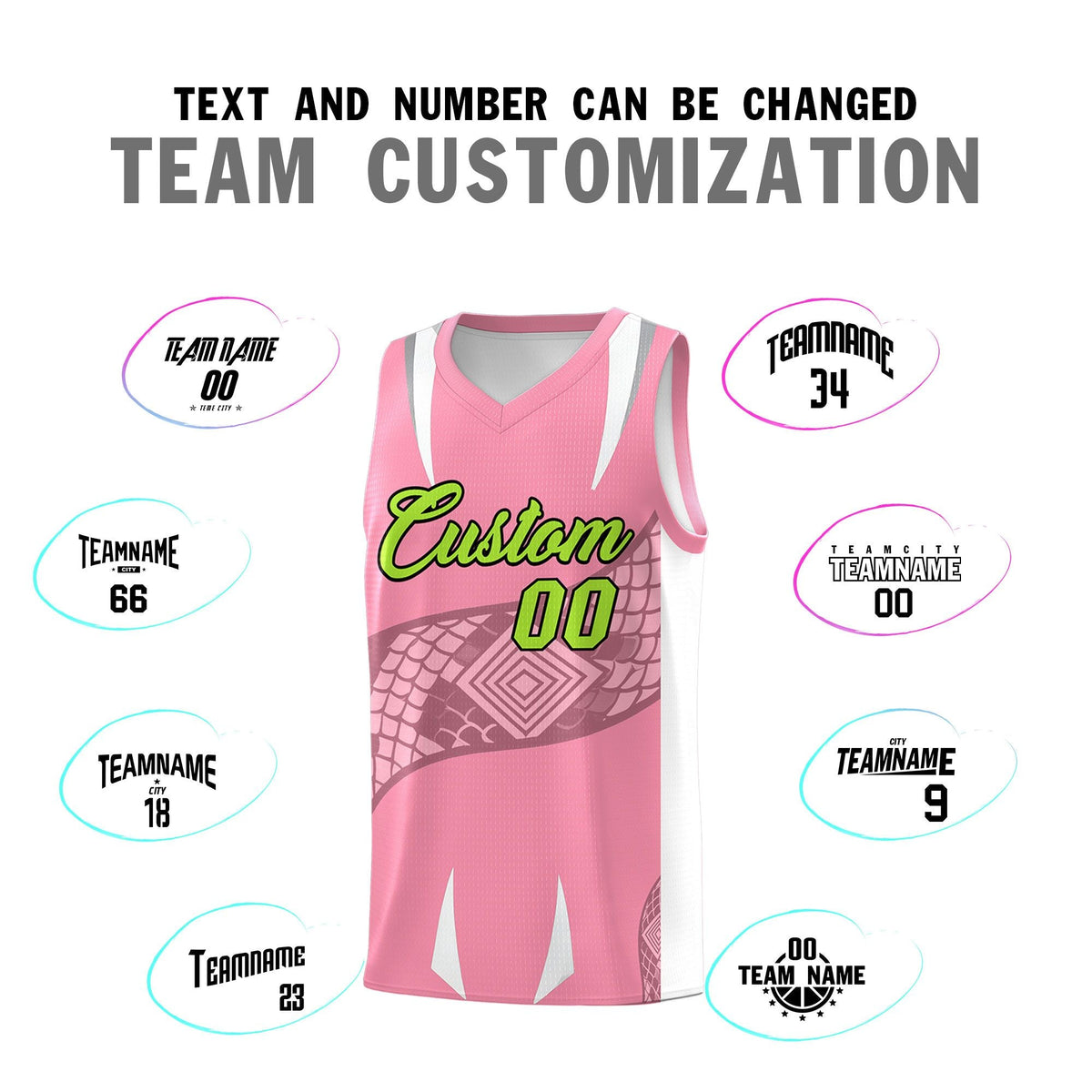 Custom Light Pink White Snake Scale Venomous Fang Drapable Graffiti Pattern Basketball Suit Jersey