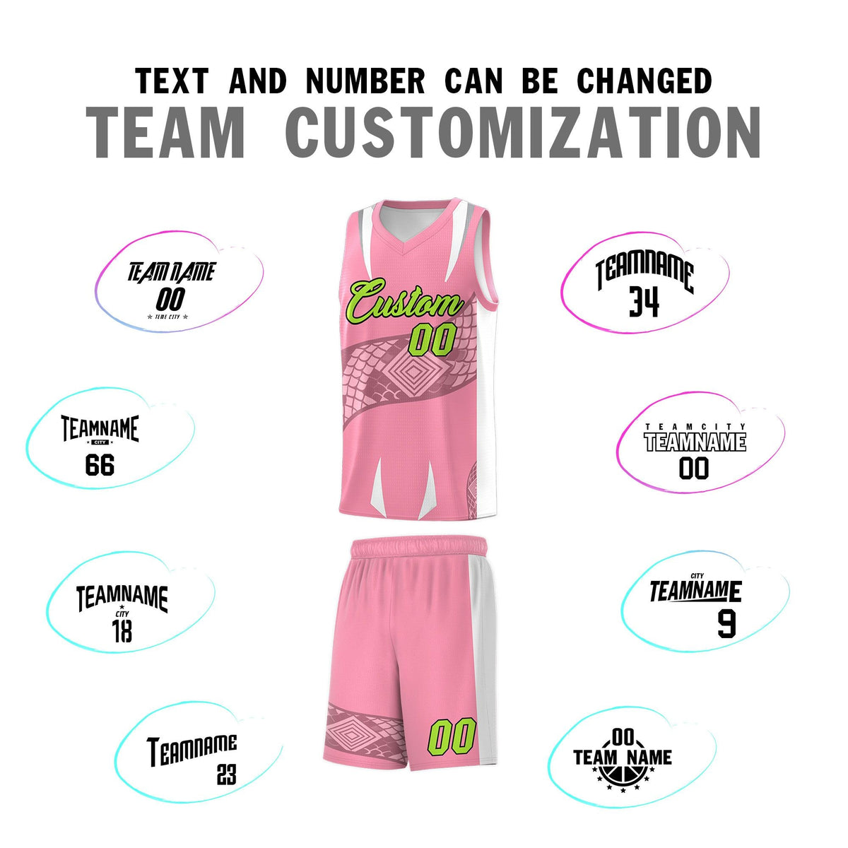 Custom Light Pink White Snake Scale Venomous Fang Drapable Graffiti Pattern Basketball Suit Jersey