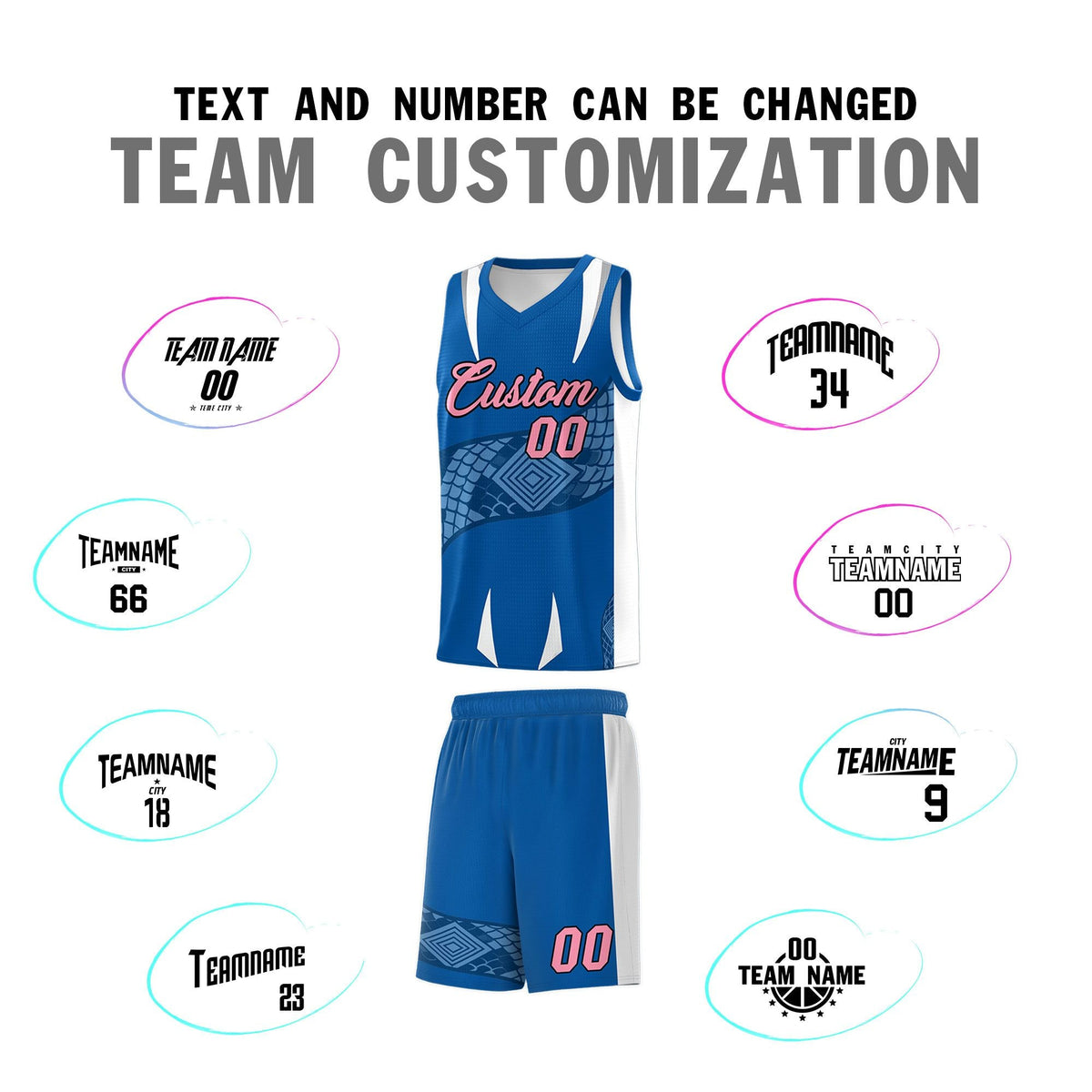 Custom Royal White Snake Scale Venomous Fang Lightweight Graffiti Pattern Basketball Suit Jersey