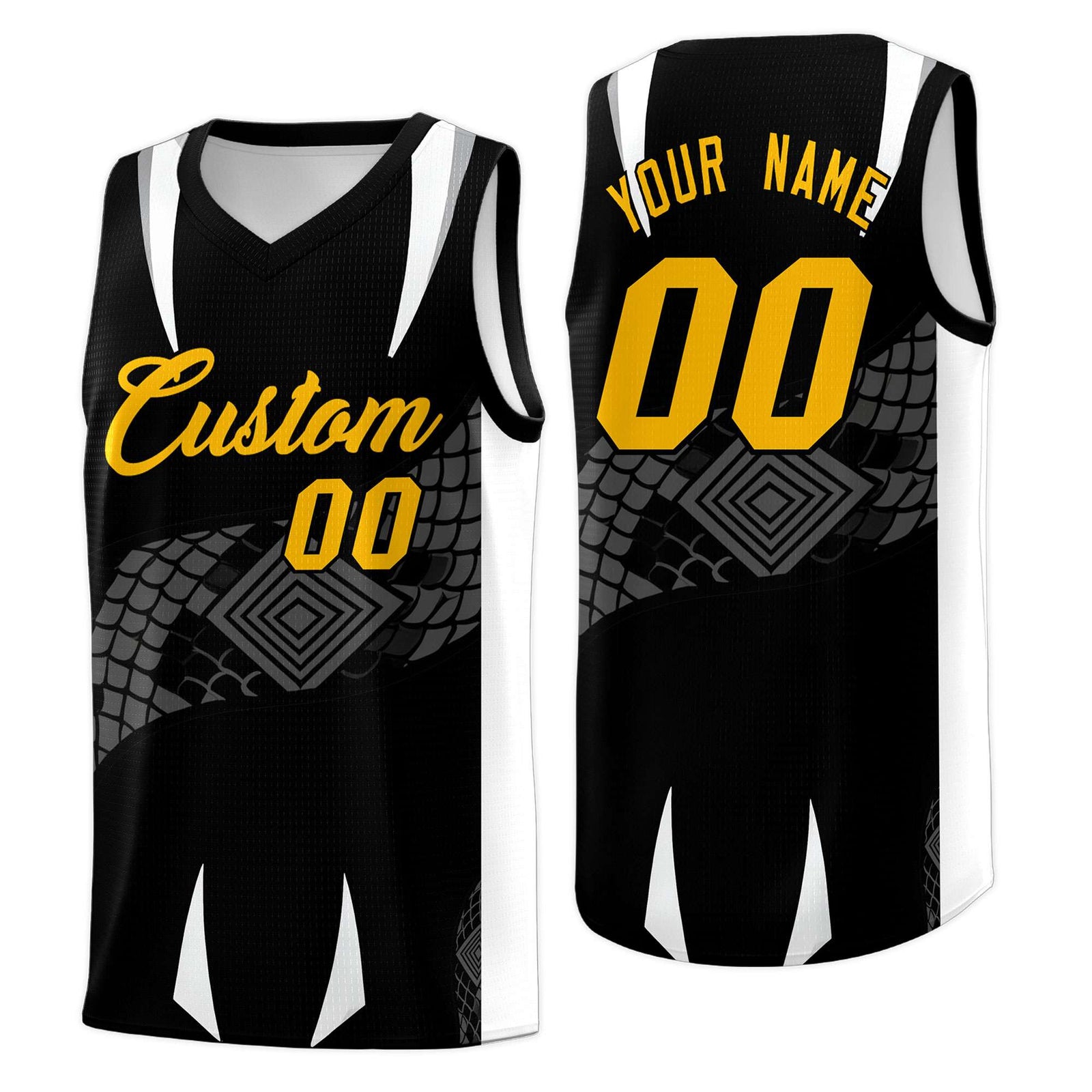 Custom Black White Snake Scale Venomous Fang Lightweight Graffiti Pattern Basketball Suit Jersey