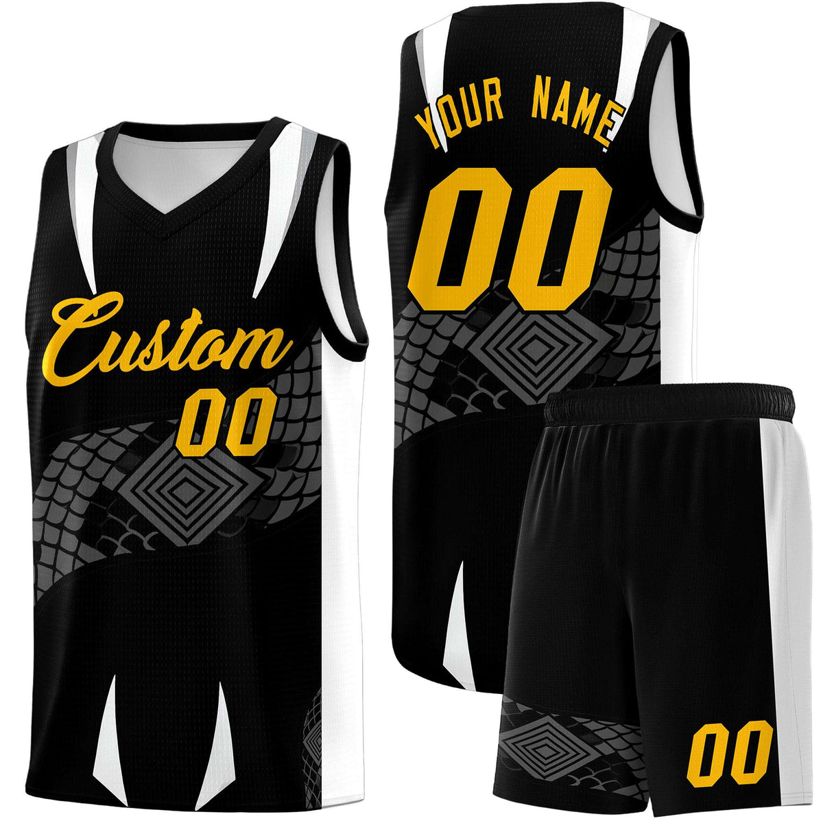 Custom Black White Snake Scale Venomous Fang Lightweight Graffiti Pattern Basketball Suit Jersey