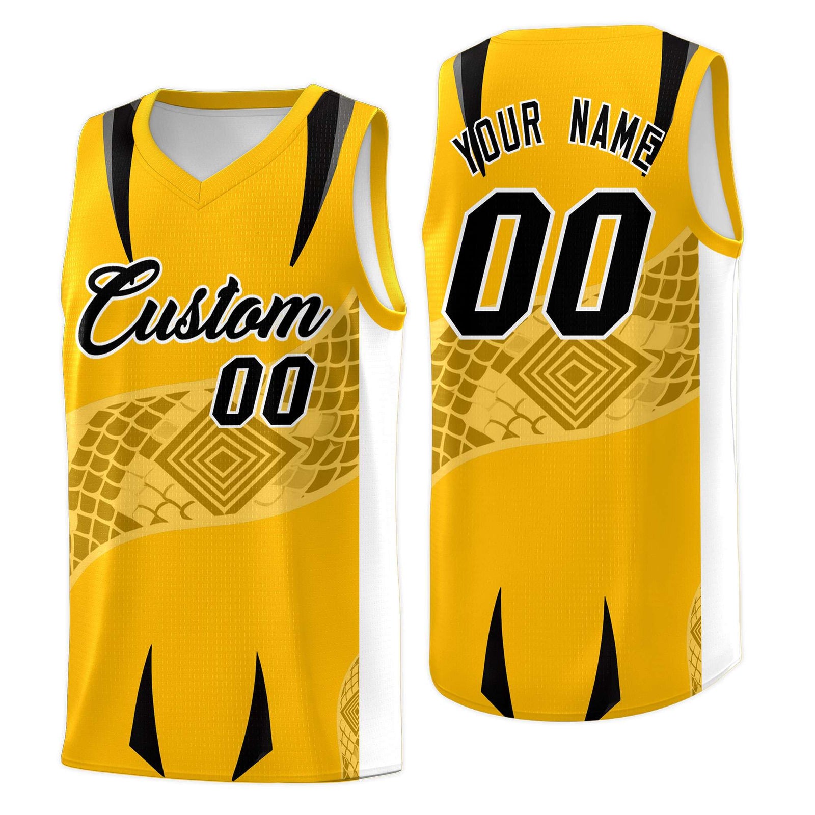 Custom Yellow White Snake Scale Venomous Fang for Team Graffiti Pattern Basketball Suit Jersey