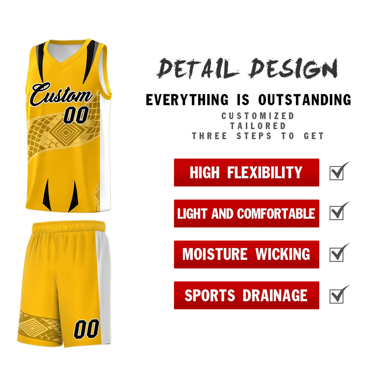 Custom Yellow White Snake Scale Venomous Fang for Team Graffiti Pattern Basketball Suit Jersey