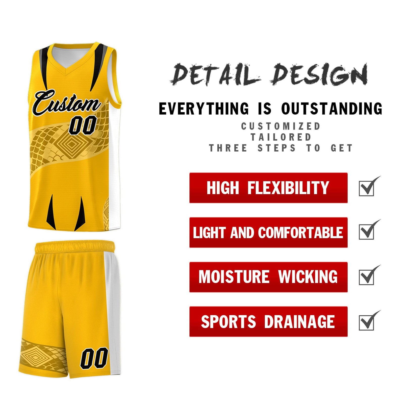 Custom Yellow White Snake Scale Venomous Fang for Team Graffiti Pattern Basketball Suit Jersey