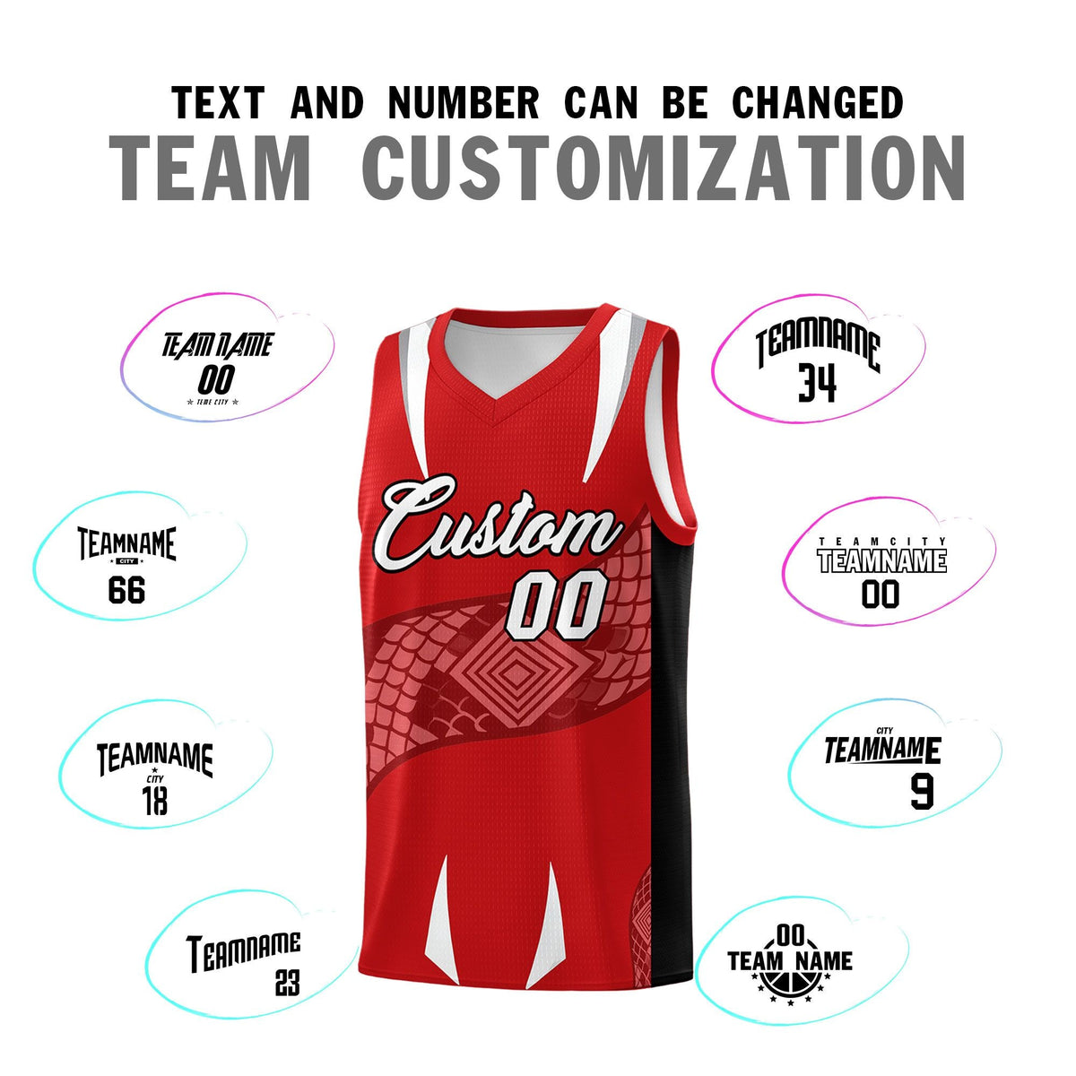 Custom Red Black Snake Scale Venomous Fang Drapable Graffiti Pattern Basketball Suit Jersey
