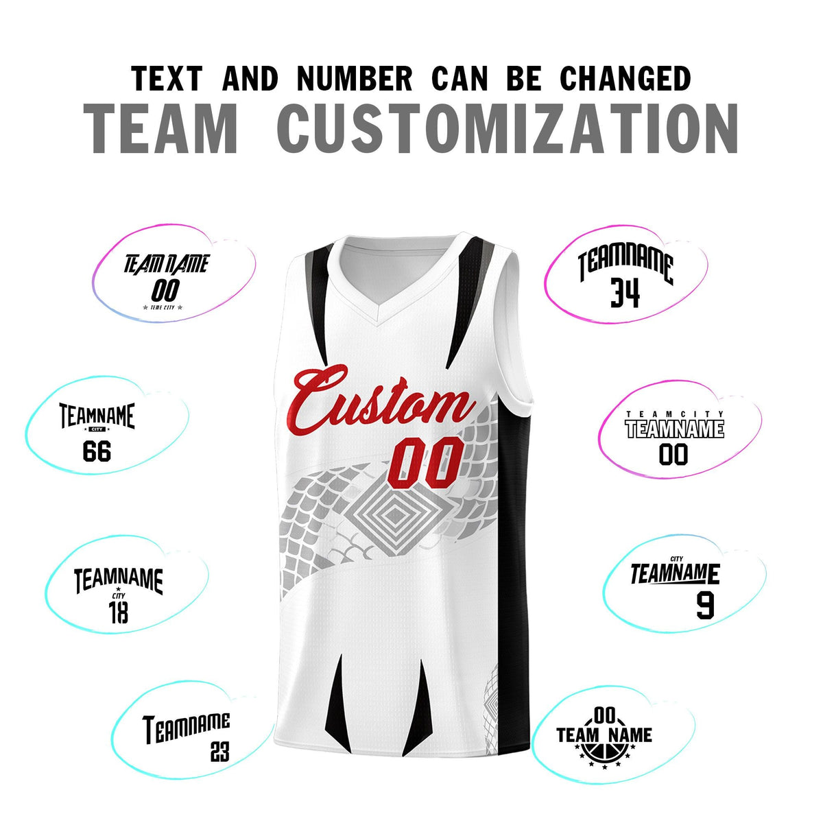 Custom White Black Snake Scale Venomous Fang for Leagues Graffiti Pattern Basketball Suit Jersey