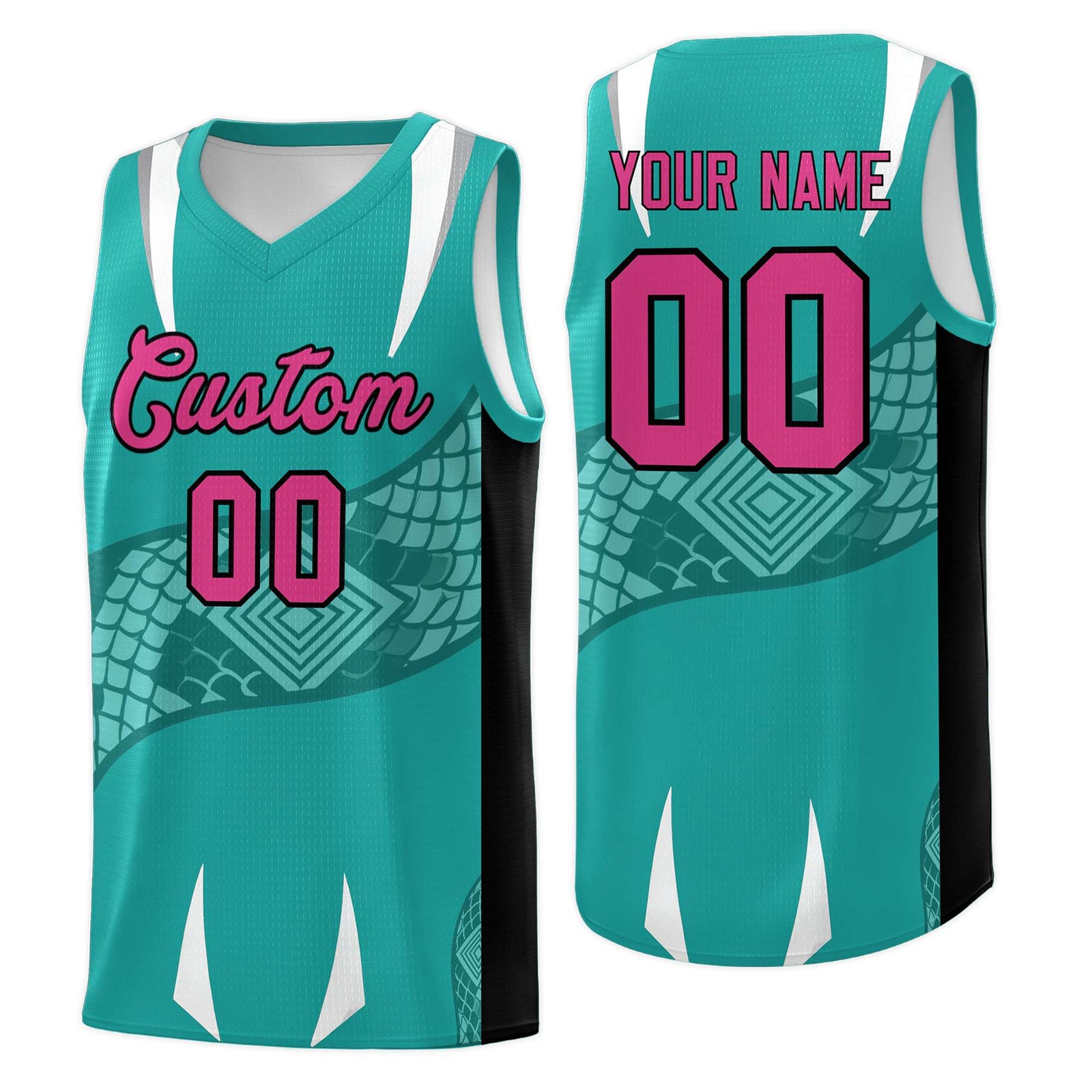 Custom Aqua Black Snake Scale Venomous Fang Lightweight Graffiti Pattern Basketball Suit Jersey