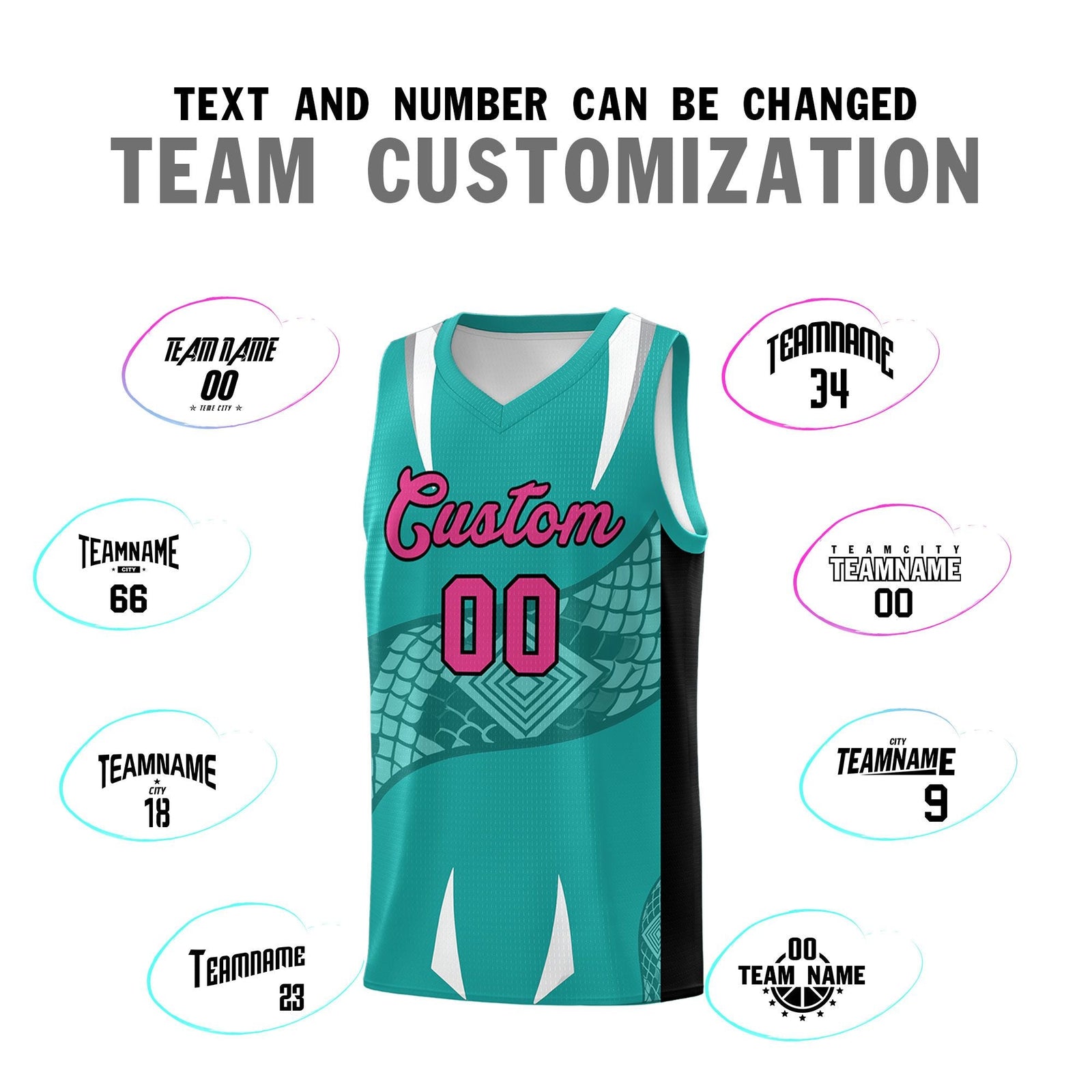 Custom Aqua Black Snake Scale Venomous Fang Lightweight Graffiti Pattern Basketball Suit Jersey
