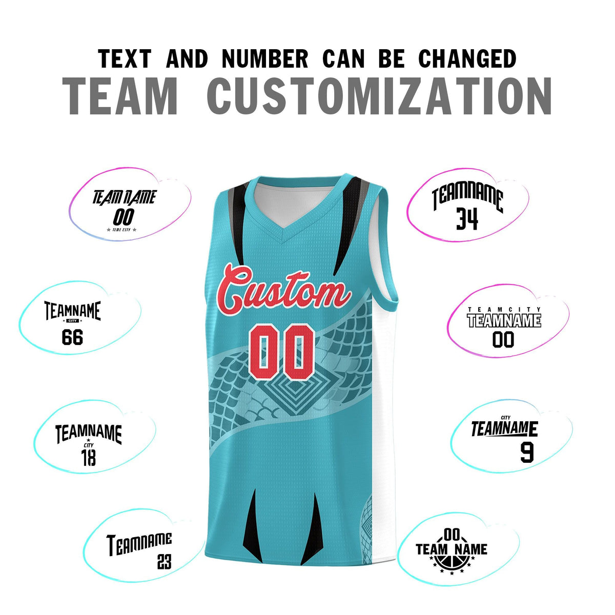 Custom Sky Blue White Snake Scale Venomous Fang for Team Graffiti Pattern Basketball Suit Jersey
