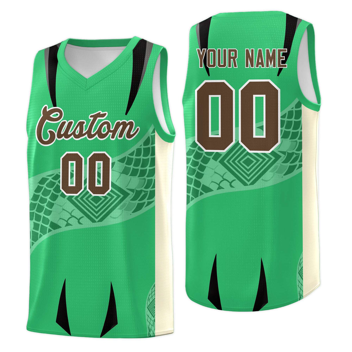 Custom Green Light Khaki Snake Scale Venomous Fang for Clubs Graffiti Pattern Basketball Suit Jersey