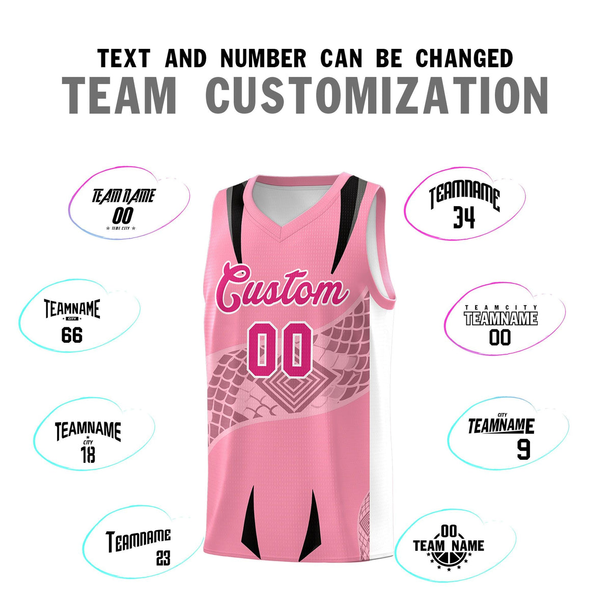 Custom Light Pink White Snake Scale Venomous Fang for Clubs Graffiti Pattern Basketball Suit Jersey