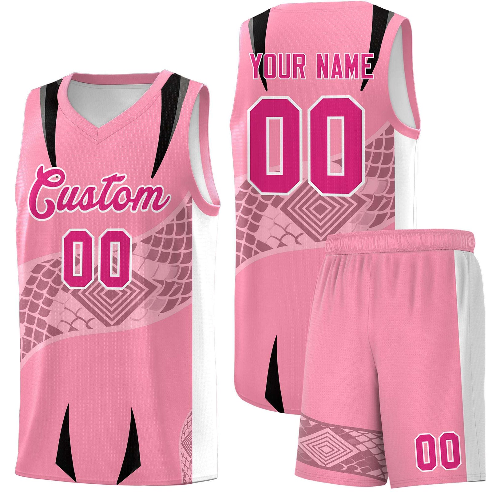 Custom Light Pink White Snake Scale Venomous Fang for Clubs Graffiti Pattern Basketball Suit Jersey