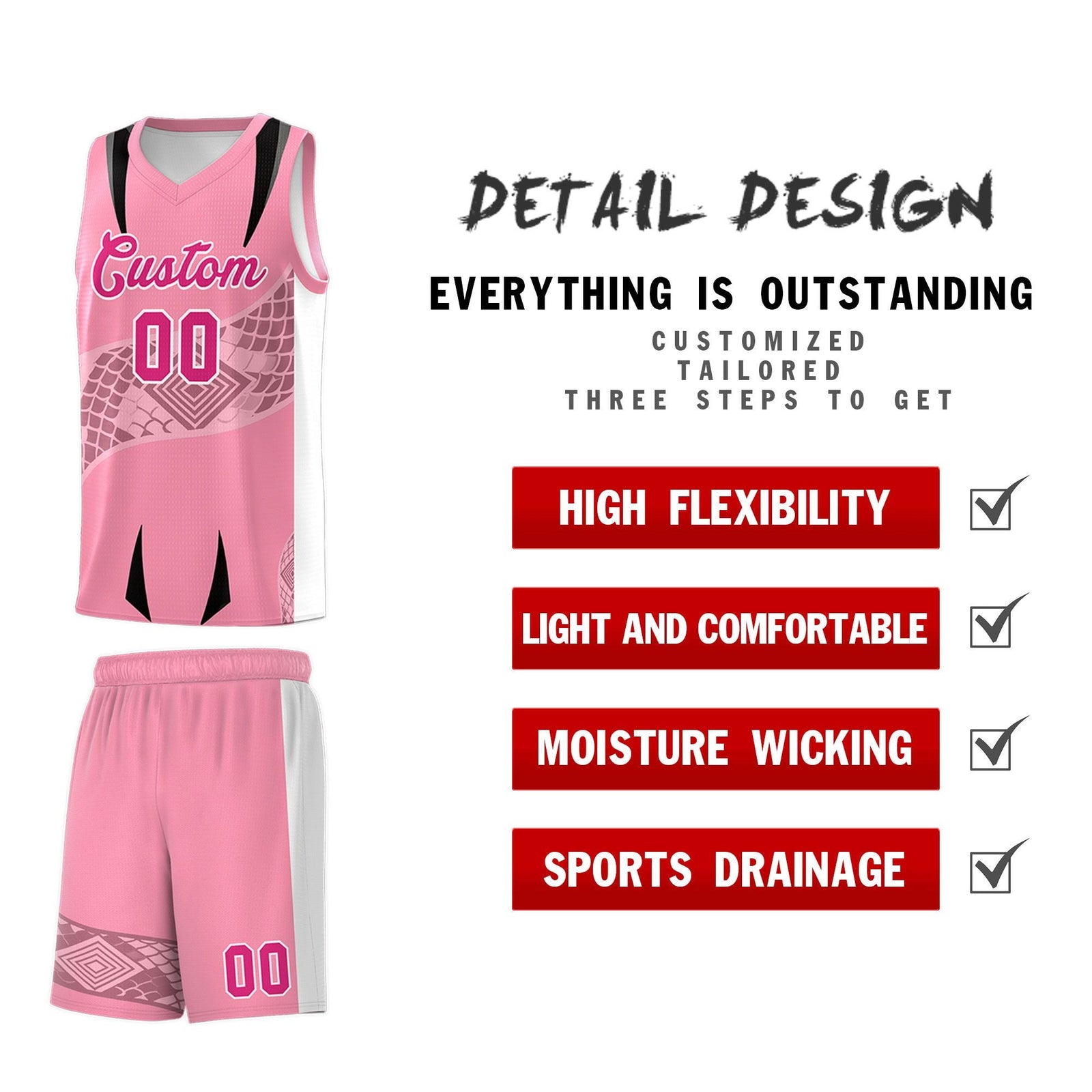 Custom Light Pink White Snake Scale Venomous Fang for Clubs Graffiti Pattern Basketball Suit Jersey