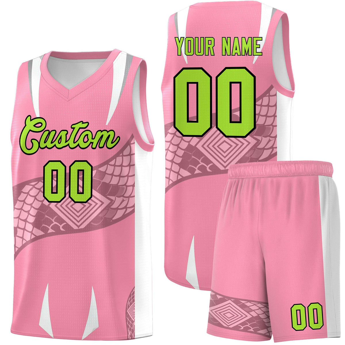 Custom Light Pink White Snake Scale Venomous Fang Drapable Graffiti Pattern Basketball Suit Jersey