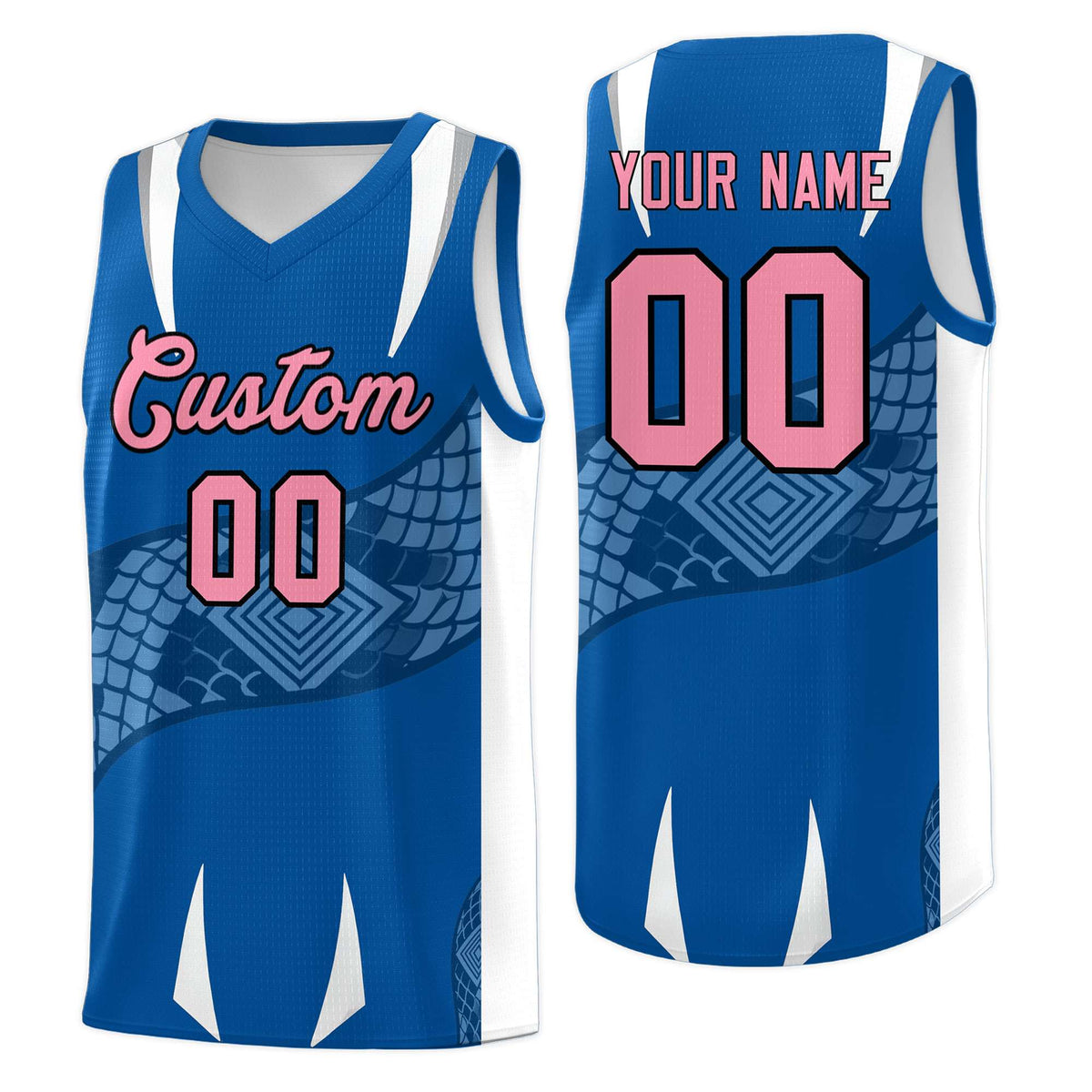 Custom Royal White Snake Scale Venomous Fang Lightweight Graffiti Pattern Basketball Suit Jersey