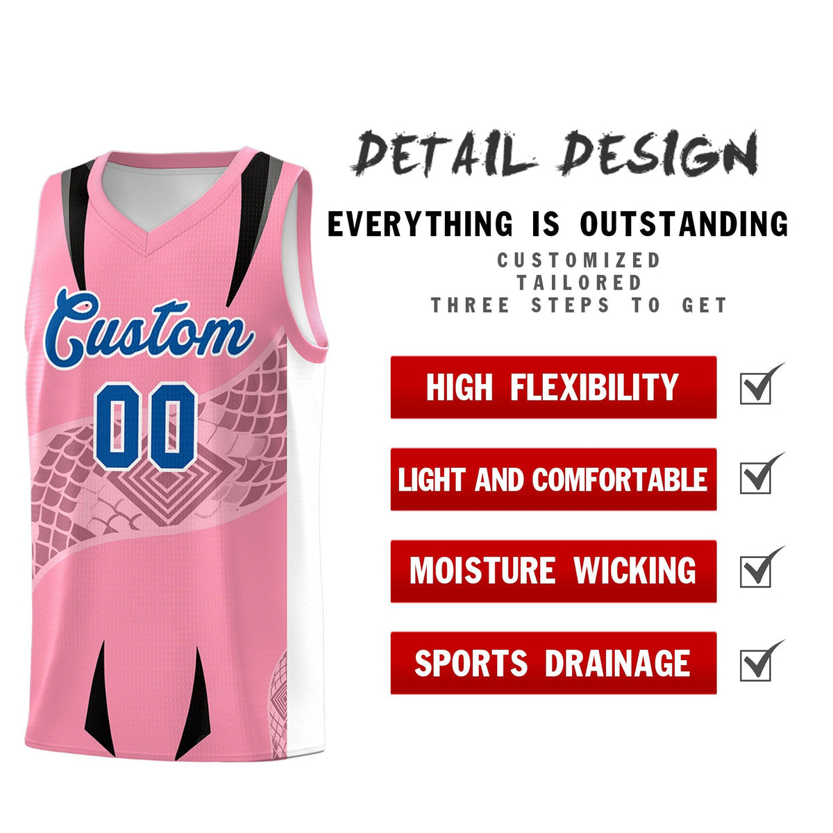Custom Light Pink White Snake Scale Venomous Fang for Team Graffiti Pattern Basketball Suit Jersey