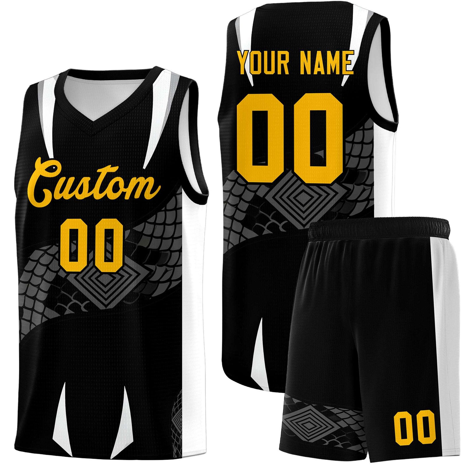 Custom Black White Snake Scale Venomous Fang Lightweight Graffiti Pattern Basketball Suit Jersey